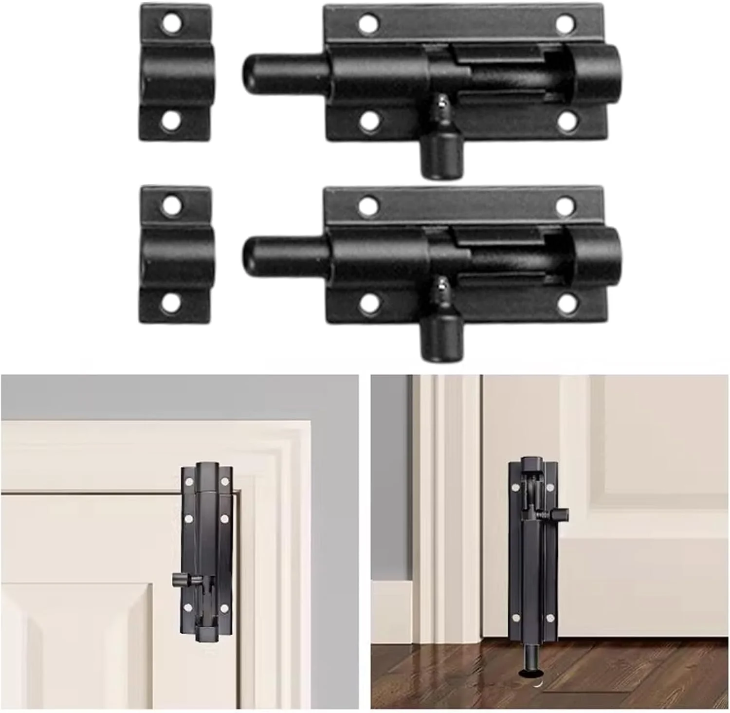 قفل زبانه ای بشکه ای 4 عددی 2 اینچی آلیاژ آلومینیوم، قفل کشویی درب، قفل ایمنی کشویی به همراه پیچ ​​برای درها، کابینت ها، دروازه حصار، دروازه های چوبی، درب های سوله (رنگ: مشکی)