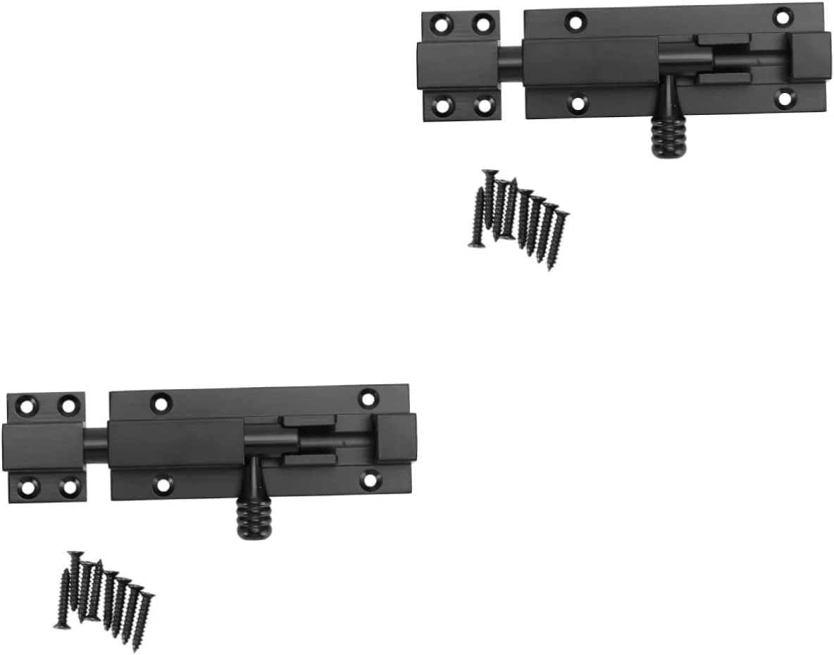 2 عدد قفل زبانه درب اتاق خواب، قفل های سخت افزاری، قفل کشویی درب، پیچ و مهره های استیل ضد زنگ، قفل کشویی دکمه ای مشکی، قفل کشویی درب داخلی، استیل ضد زنگ مشکی