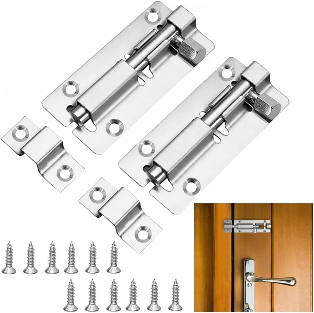 قفل درب 2 عددی 3 اینچی، زبانه درب، قفل درب اتاق خواب، میله درب، زبانه میله درب، میله قفل درب، میله های درب سنگین با 12 پیچ، قفل درب برای حمام، اتاق خواب، توالت، سوله، دوش