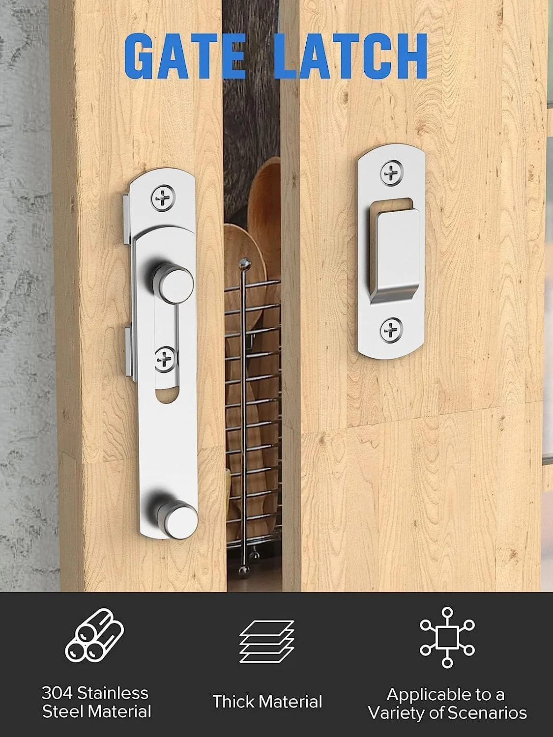 قفل درب کشویی انبار Beynant، قفل استیل ضد زنگ برای کابینت شراب، حمام، فضای باز، گاراژ، باغ، درب کمد