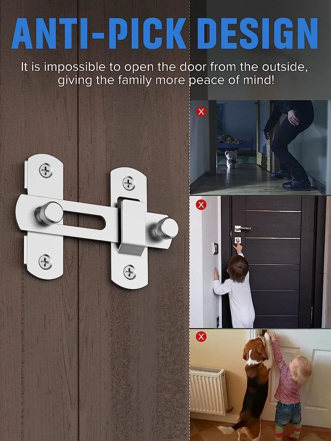 قفل درب کشویی انبار Beynant، قفل استیل ضد زنگ برای کابینت شراب، حمام، فضای باز، گاراژ، باغ، درب کمد