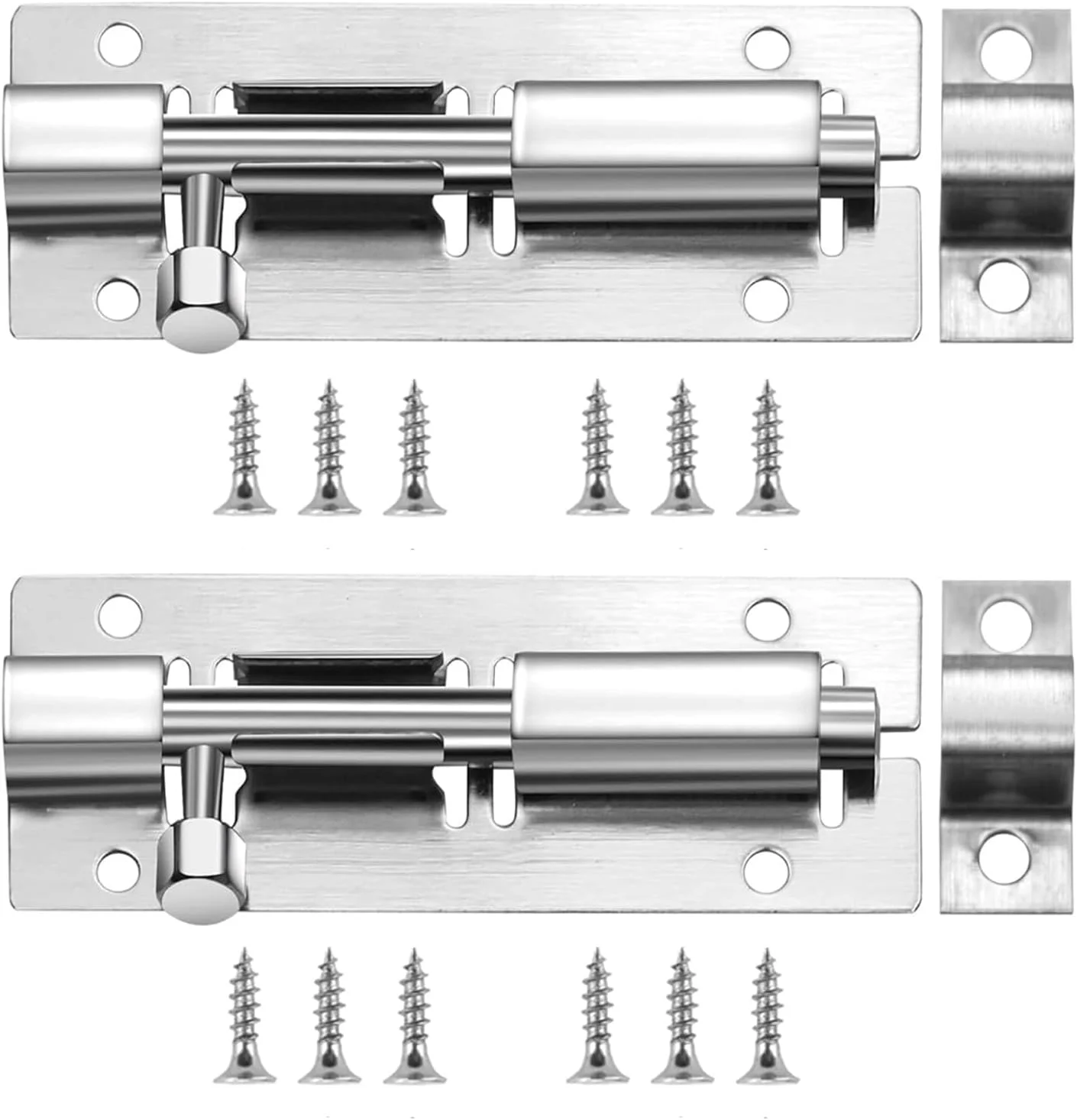 قفل درب، قفل استیل ضد زنگ دروازه، قفل کشویی، قفل با پیچ برای قفل درب حمام، دریچه اتاق زیر شیروانی، قفل مبلمان پنجره، قفل دروازه حیوانات خانگی (2 عدد، 4.5 اینچ)