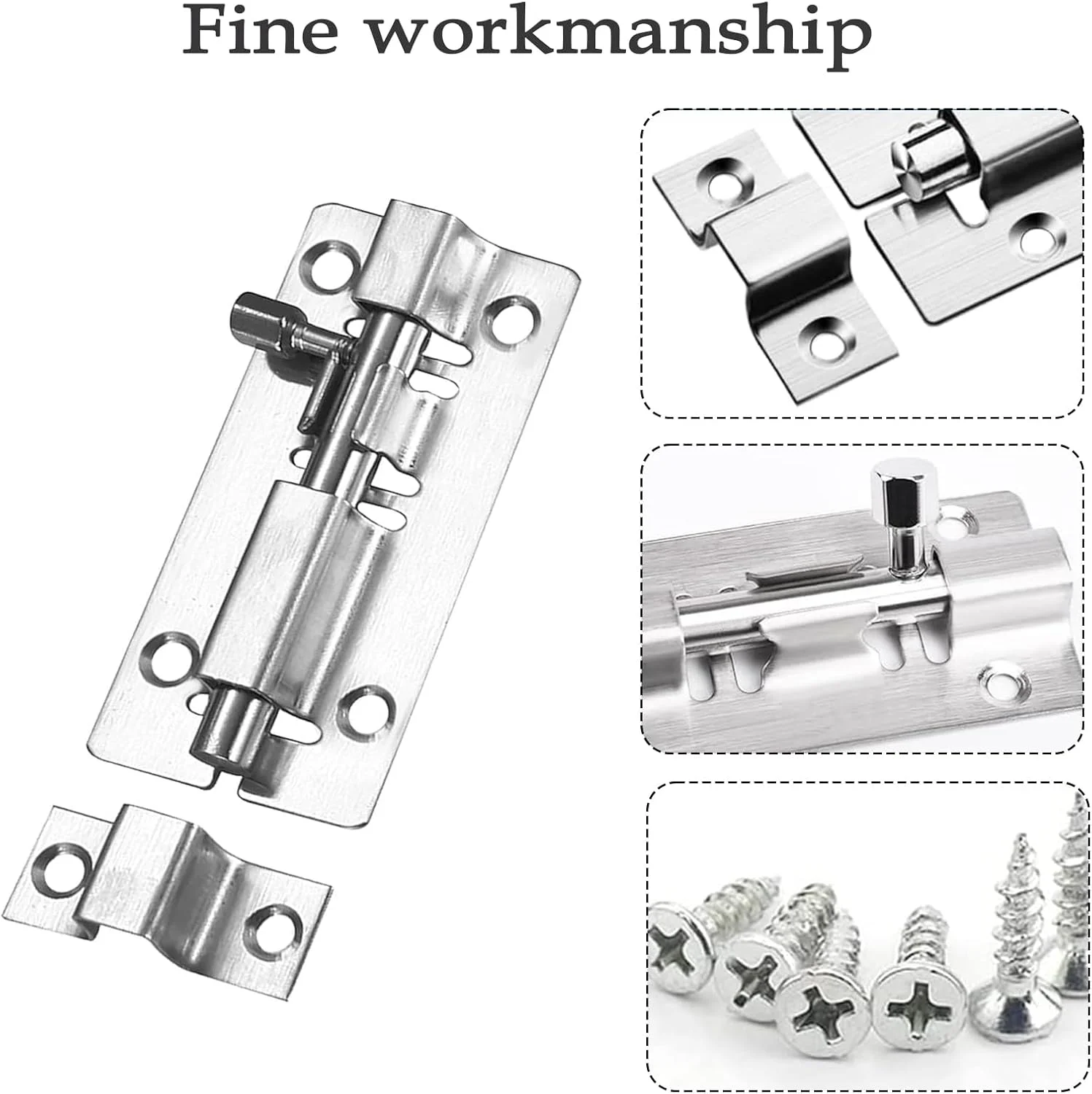 قفل درب، قفل استیل ضد زنگ دروازه، قفل کشویی، قفل با پیچ برای قفل درب حمام، دریچه اتاق زیر شیروانی، قفل مبلمان پنجره، قفل دروازه حیوانات خانگی (2 عدد، 4.5 اینچ)