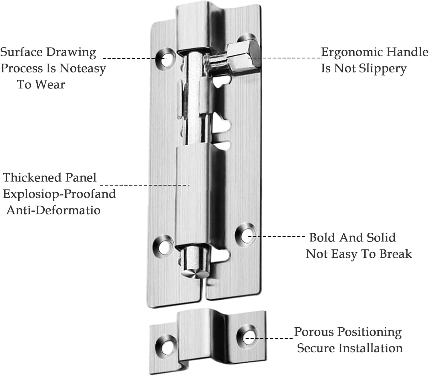 قفل درب، قفل استیل ضد زنگ دروازه، قفل کشویی، قفل با پیچ برای قفل درب حمام، دریچه اتاق زیر شیروانی، قفل مبلمان پنجره، قفل دروازه حیوانات خانگی (2 عدد، 4.5 اینچ)