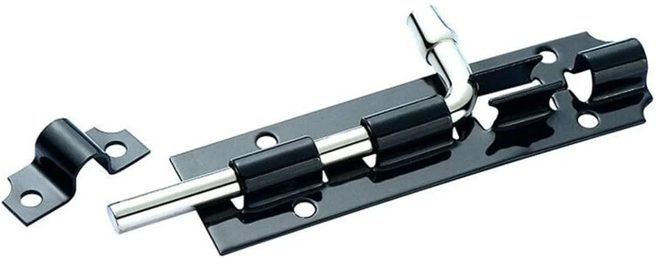 یک عدد قفل زبانه ای مشکی 15 سانتی متری، مناسب برای درب باغ، سوله و درب کشویی