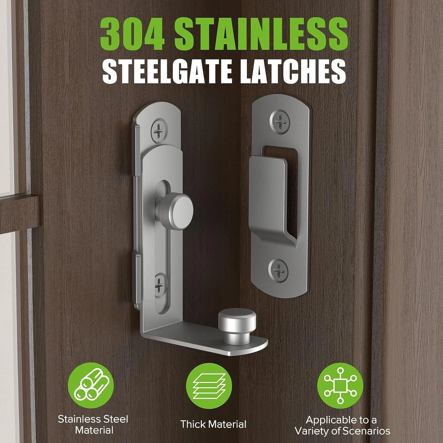 قفل سخت افزاری درب Bitnex، قفل درب کشویی انبار 180 درجه برای حفظ حریم خصوصی، قفل درب استیل ضد زنگ، قفل ایمنی درب، مناسب برای کابینت، حمام، پنجره، فضای باز (نقره ای، 2 عدد)