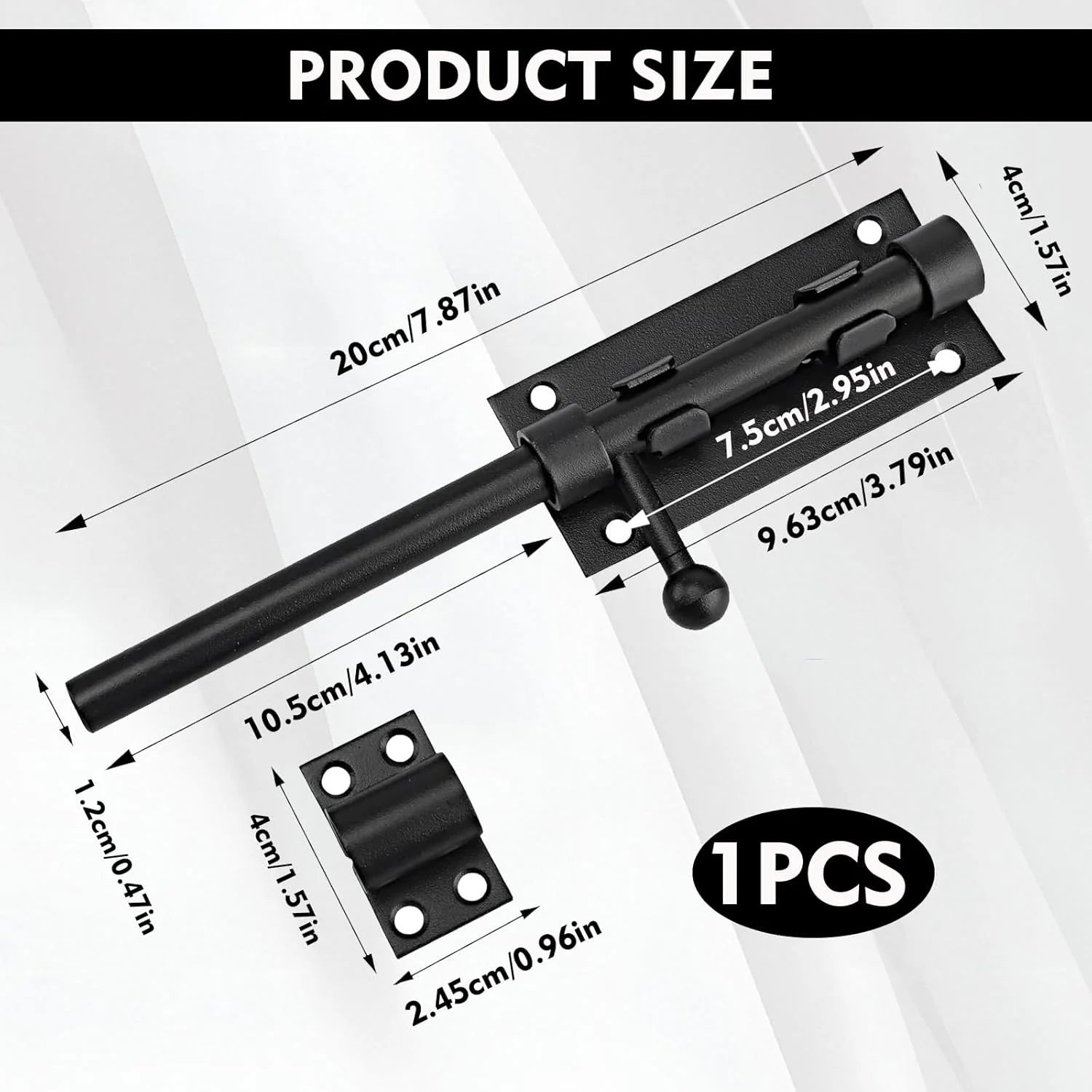 ۱ عدد قفل زبانه درب استیل ضد زنگ مشکی، قفل کشویی استیل ضد زنگ، قفل درب، مناسب برای خانه، انبار، حصار، سوله، زیرزمین، کلبه
