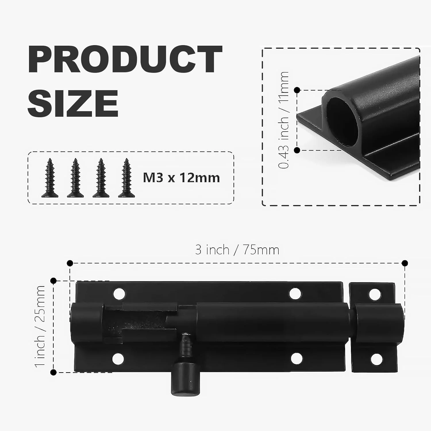 دو عدد قفل زبانه درب، قفل زبانه ای، قفل کشویی بشکه ای 4 اینچی، قفل درب ایمنی با پیچ، قفل زبانه ای سنگین برای درب داخلی، سوله، حمام، توالت، سوله (مشکی)