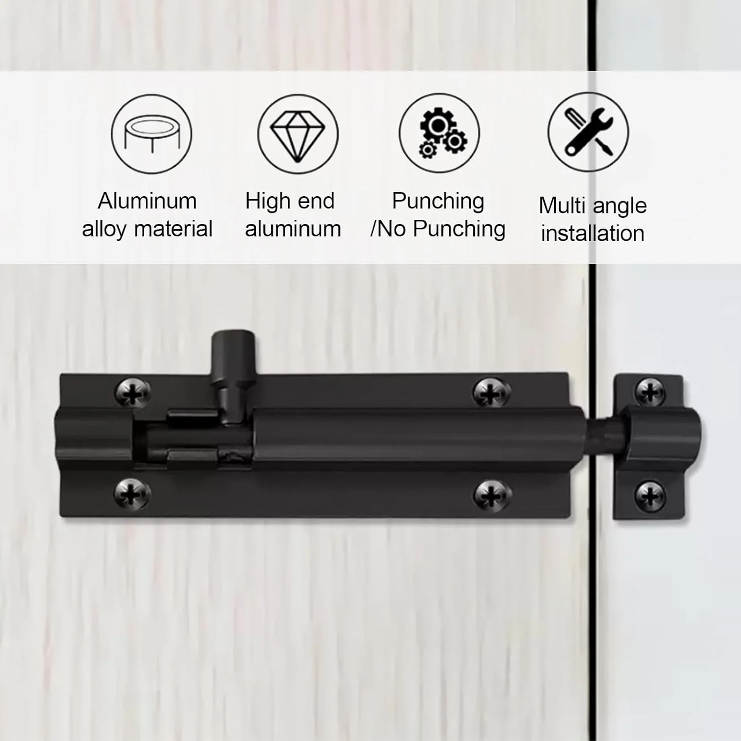 دو عدد قفل زبانه درب، قفل زبانه ای، قفل کشویی بشکه ای 4 اینچی، قفل درب ایمنی با پیچ، قفل زبانه ای سنگین برای درب داخلی، سوله، حمام، توالت، سوله (مشکی)