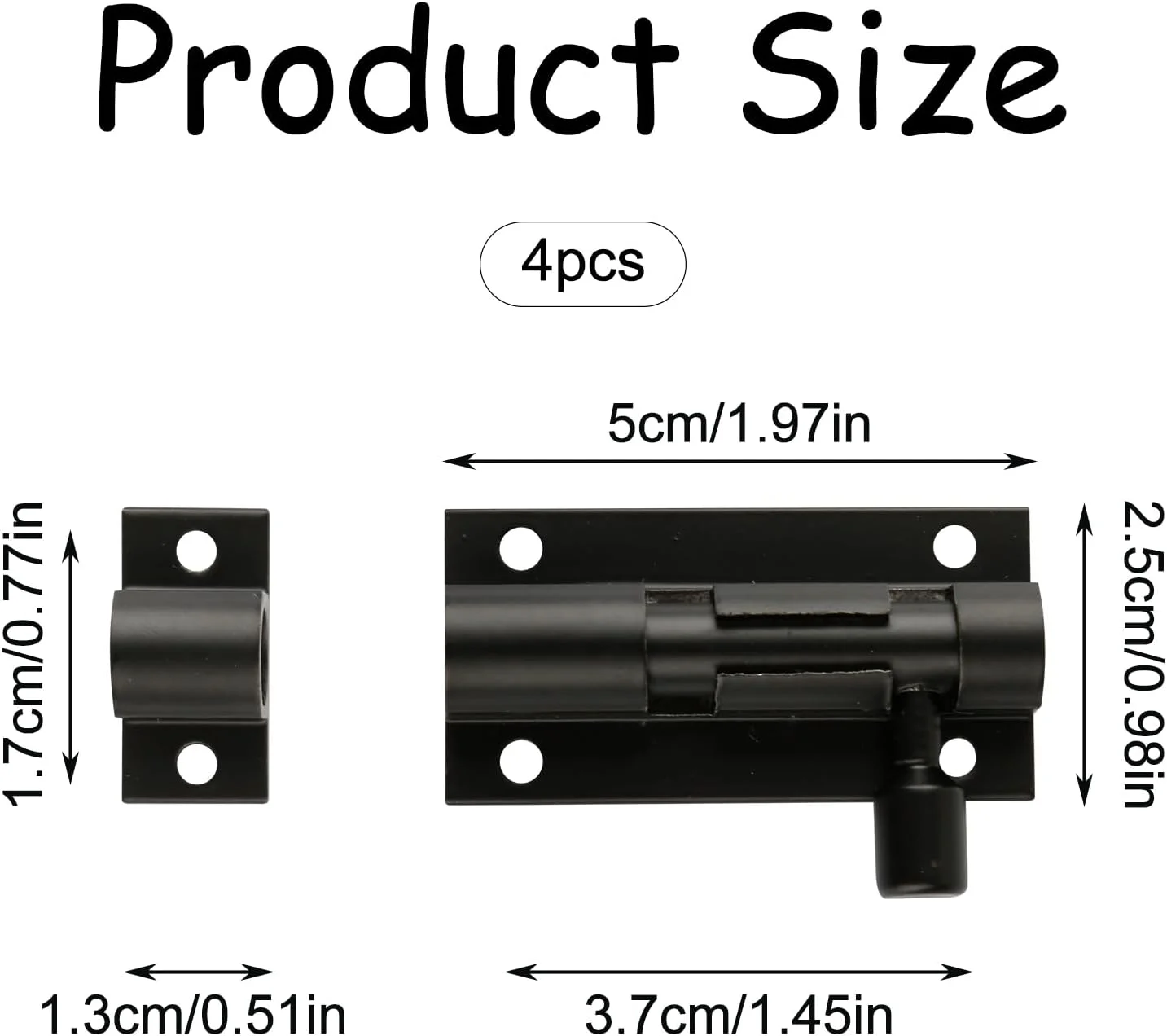 قفل زبانه ای بشکه ای 4 عددی، قفل زبانه ای درب مربعی فولاد ضد زنگ 2 اینچی، قفل زبانه ای درب مشکی سنگین برای درها، کابینت ها، دروازه حصار