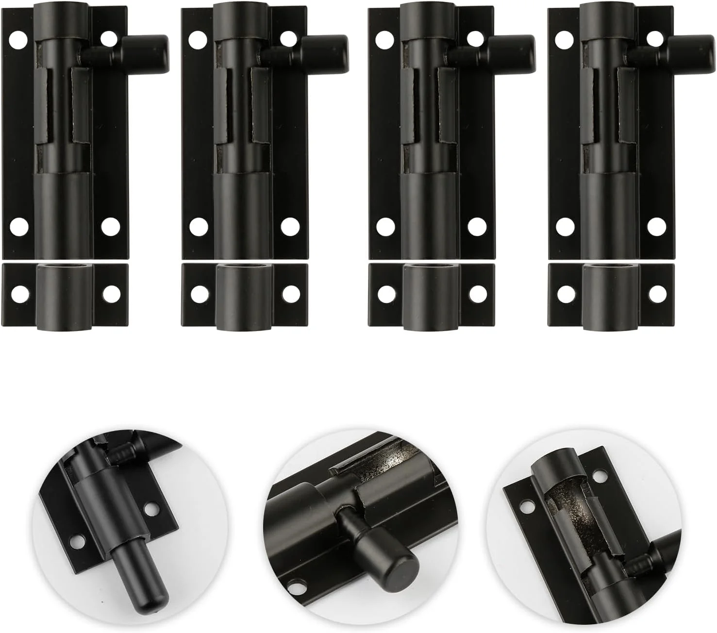 قفل زبانه ای بشکه ای 4 عددی، قفل زبانه ای درب مربعی فولاد ضد زنگ 2 اینچی، قفل زبانه ای درب مشکی سنگین برای درها، کابینت ها، دروازه حصار