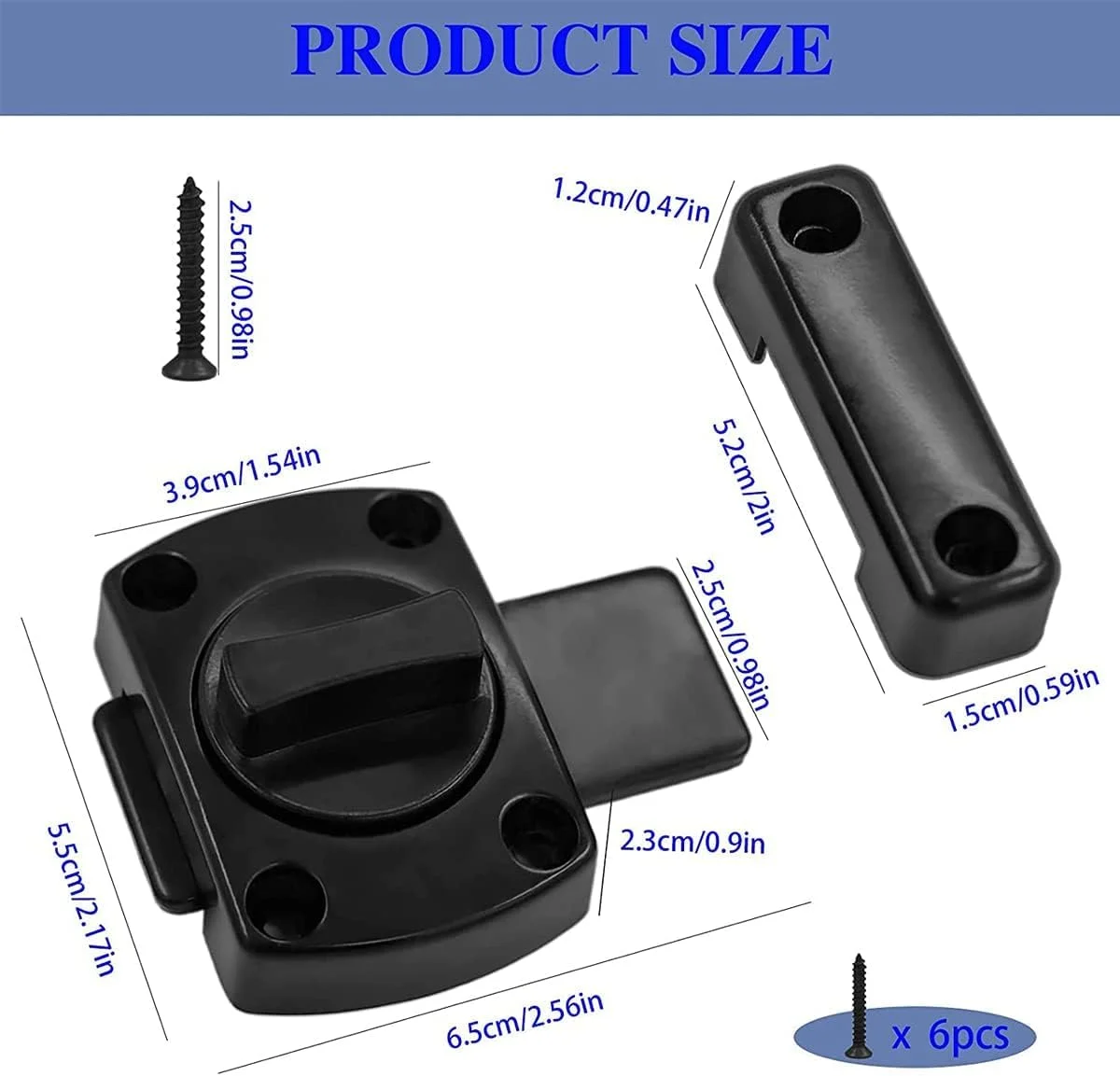 دو عدد قفل چرخشی زبانه دار آلیاژ روی ضد سرقت برای درب، پنجره و دروازه حیوانات خانگی - مشکی دو عدد قفل چرخشی زبانه دار آلیاژ روی ضد سرقت برای درب، پنجره و دروازه حیوانات خانگی - مشکی
