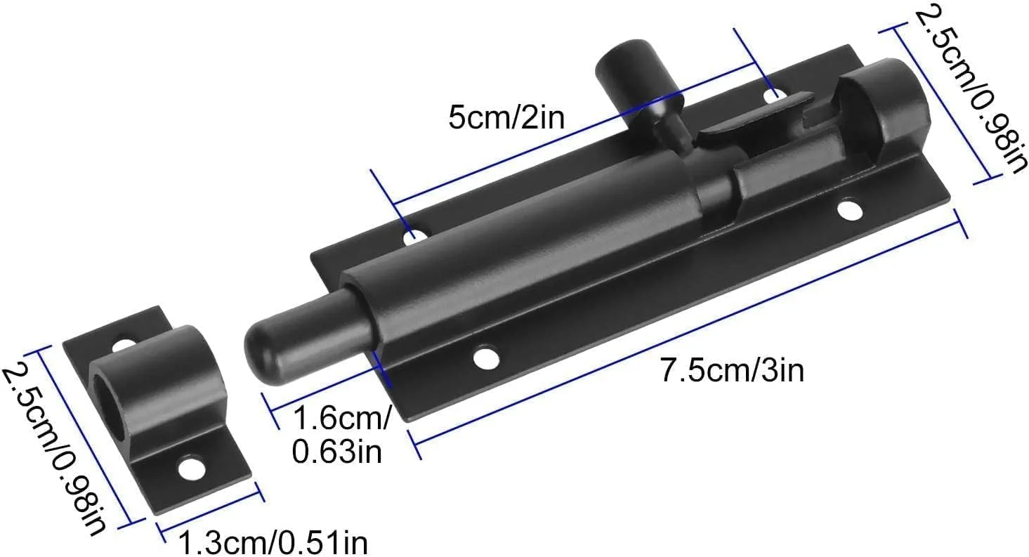 قفل زبانه کشویی 4 عددی، قفل میله ای سنگین 4 اینچی، قفل درب ایمنی آلیاژ آلومینیوم ضخیم شده با پیچ های نصب برای خانه، حیاط، باغ، قفس حیوانات، بار (مشکی)