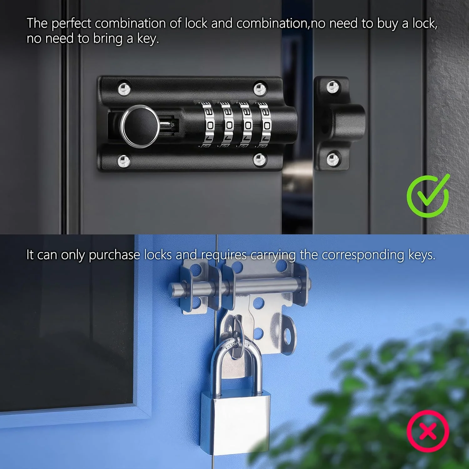 قفل کشویی ترکیبی 4 رقمی، قفل درب کشویی قابل تنظیم مجدد، قفل بشکه ای ترکیبی آلیاژ روی ضخیم و جامد، قفل کشویی ایمنی با تنظیم رمز عبور، برای دروازه، گاراژ، سوله، حصار