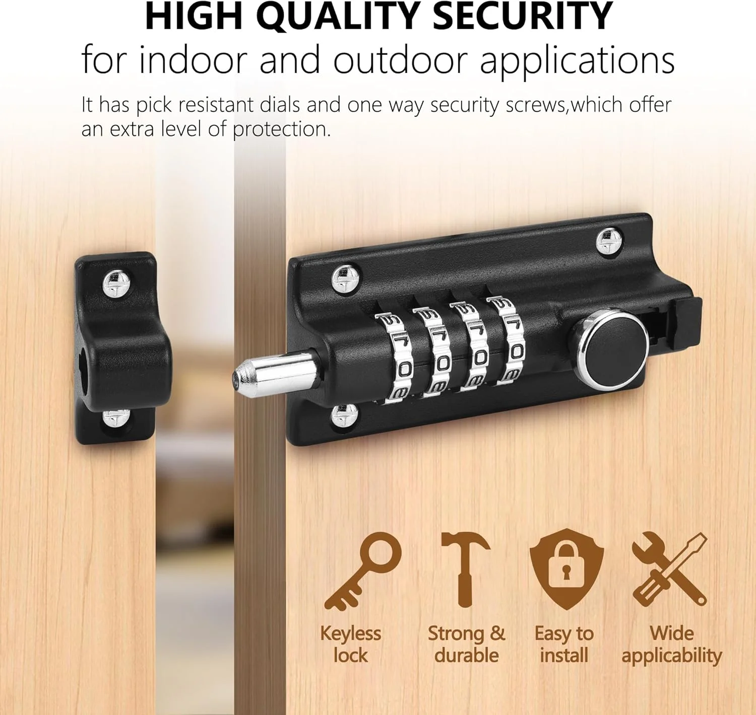 قفل کشویی ترکیبی 4 رقمی، قفل درب کشویی قابل تنظیم مجدد، قفل بشکه ای ترکیبی آلیاژ روی ضخیم و جامد، قفل کشویی ایمنی با تنظیم رمز عبور، برای دروازه، گاراژ، سوله، حصار