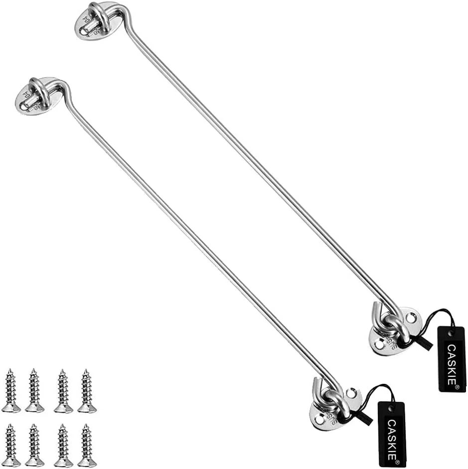 قلاب و چشمی کابین 30 سانتی متری 2 عددی ساخته شده از فولاد ضد زنگ 304، قفل قلاب و چشمی سنگین برای سوله، دروازه و درب گاراژ - CASKIE