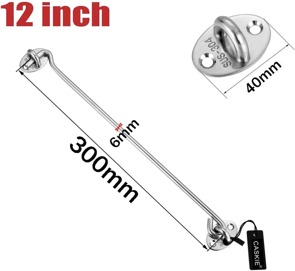 قلاب و چشمی کابین 30 سانتی متری 2 عددی ساخته شده از فولاد ضد زنگ 304، قفل قلاب و چشمی سنگین برای سوله، دروازه و درب گاراژ - CASKIE