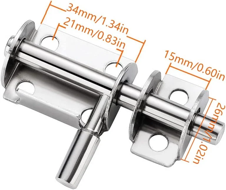 2 عدد قفل کشویی درب، قفل کوچک دروازه، قفل درب کشویی مینی با 12 پیچ برای دروازه های چوبی باغ، فولاد ضد زنگ (نقره ای)