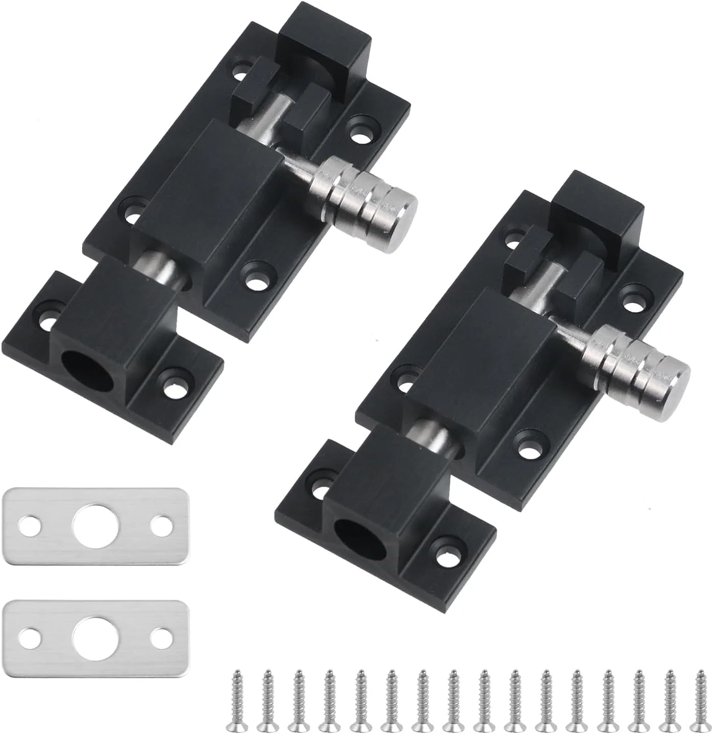 قفل زبانه ای بشکه ای Crapyt، بسته 2 عددی، پیچ های درب آلومینیومی 2 اینچی، قفل کشویی، قفل های کشویی ضخیم شده برای حمام، پنجره، خانه حیوانات خانگی و دروازه های حصار باغ، مشکی