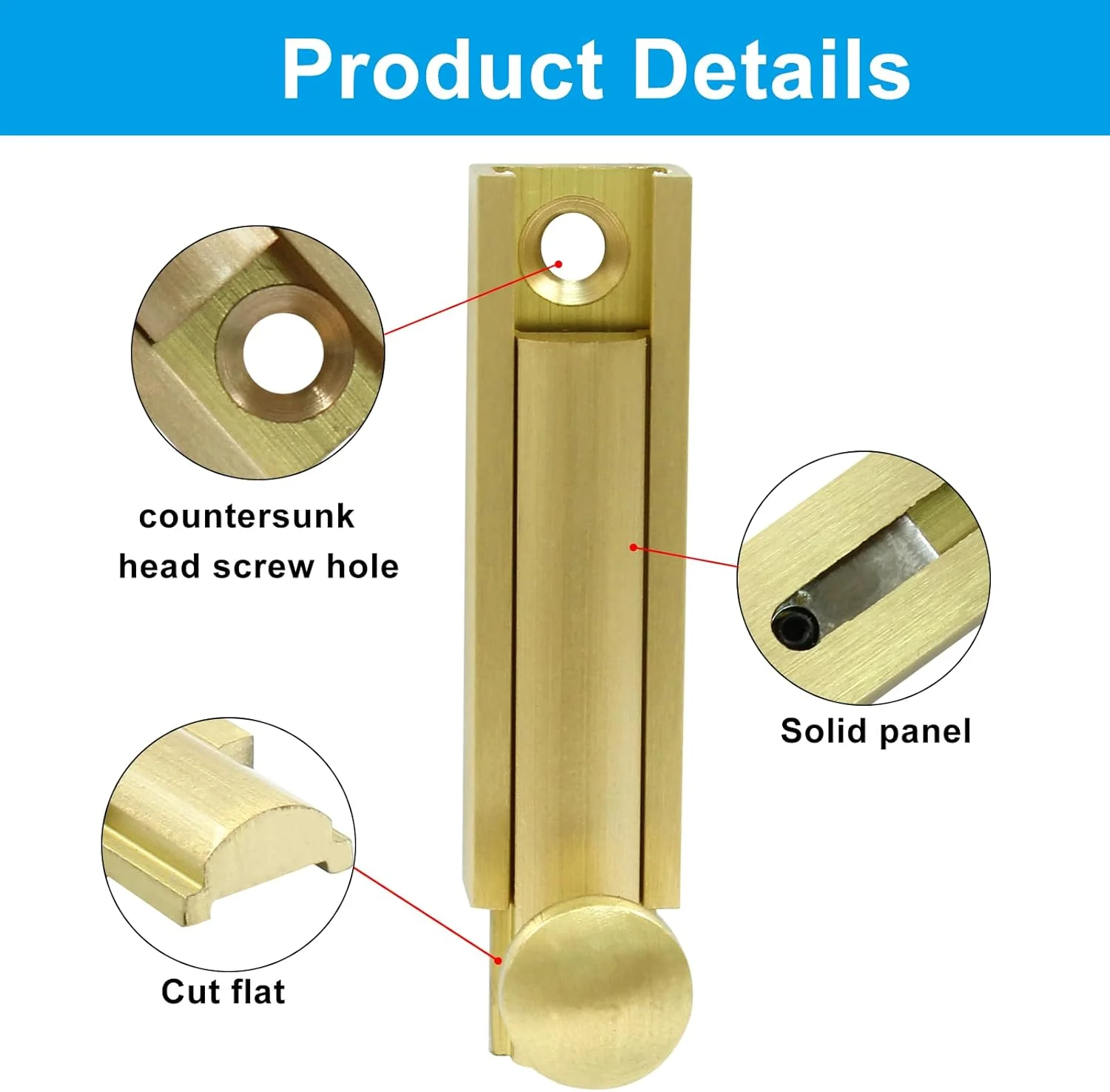 قفل زبانه ای کشویی برنجی جامد Coufce، مناسب برای درب، کابینت و کمد به همراه پیچ (2 عدد)
