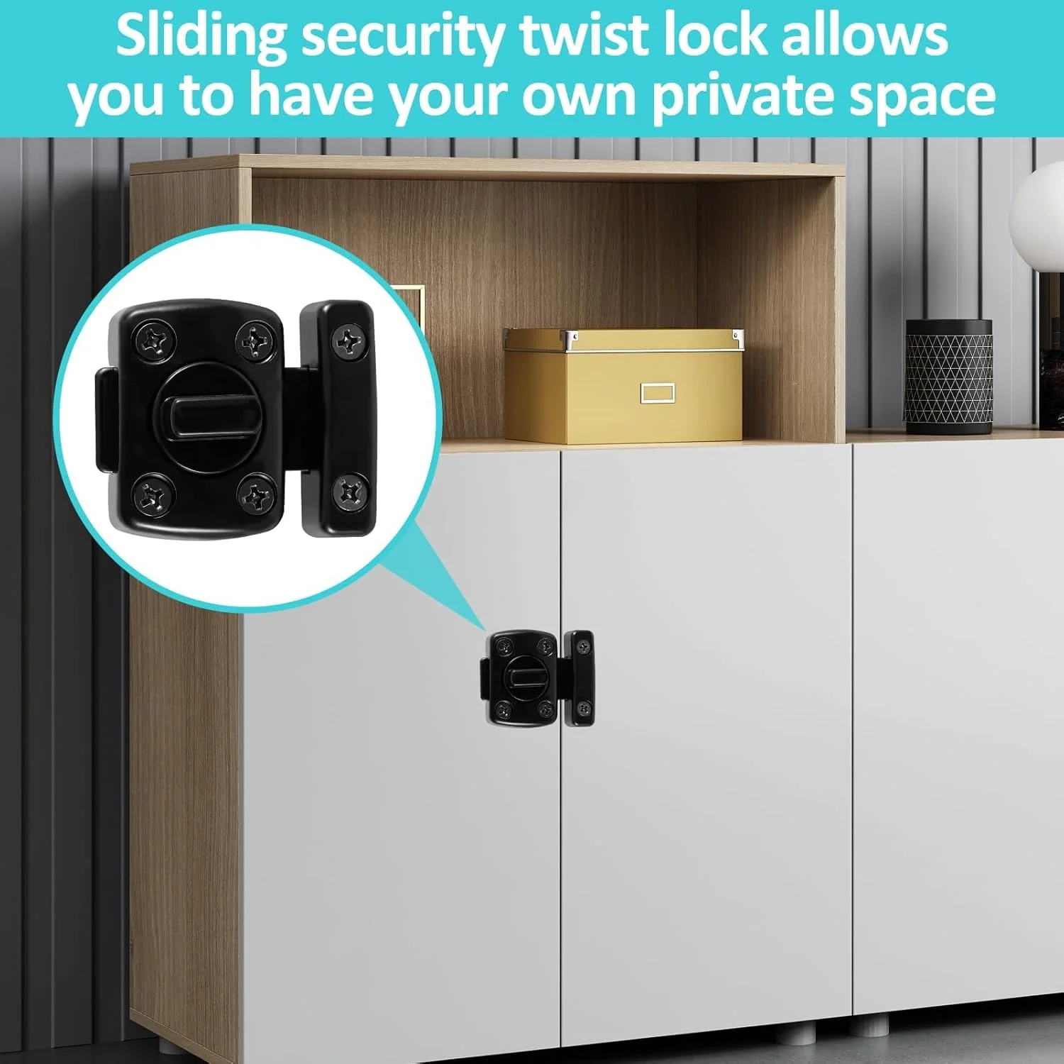 دو عدد قفل زبانه کشویی درب، قفل چرخشی درب حمام، قفل اضافی ثابت ضد سرقت برای چپ و راست، قفل آلیاژ روی برای پنجره توالت بالکن (مشکی)