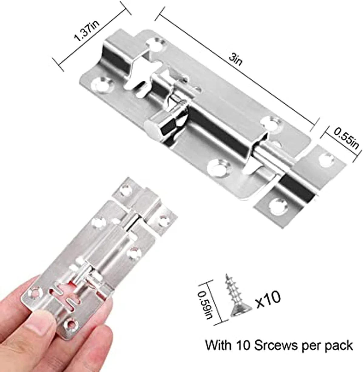 قفل زبانه کشویی درب DELFINO با پیچ، قفل زبانه کشویی استیل ضد زنگ 3 اینچی، 2 عددی، قفل زبانه کشویی بشکه ای برای انواع درب های داخلی