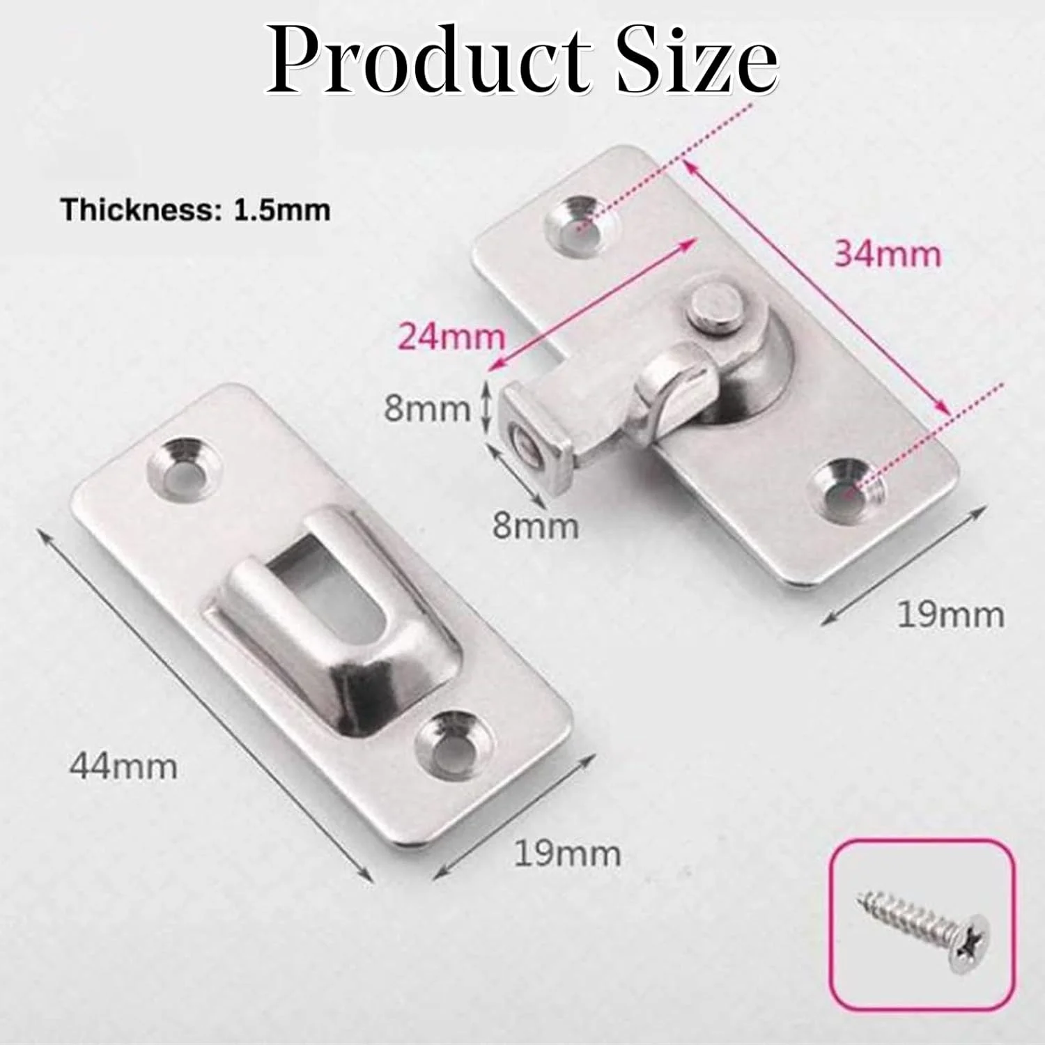 قفل درب زاویه راست 90 درجه، قفل کوچک استیل ضد زنگ، قفل داخلی درب، قفل درب حمام، قفل درب توالت، قفل کشویی ایمنی (نقره ای - 1 عدد)