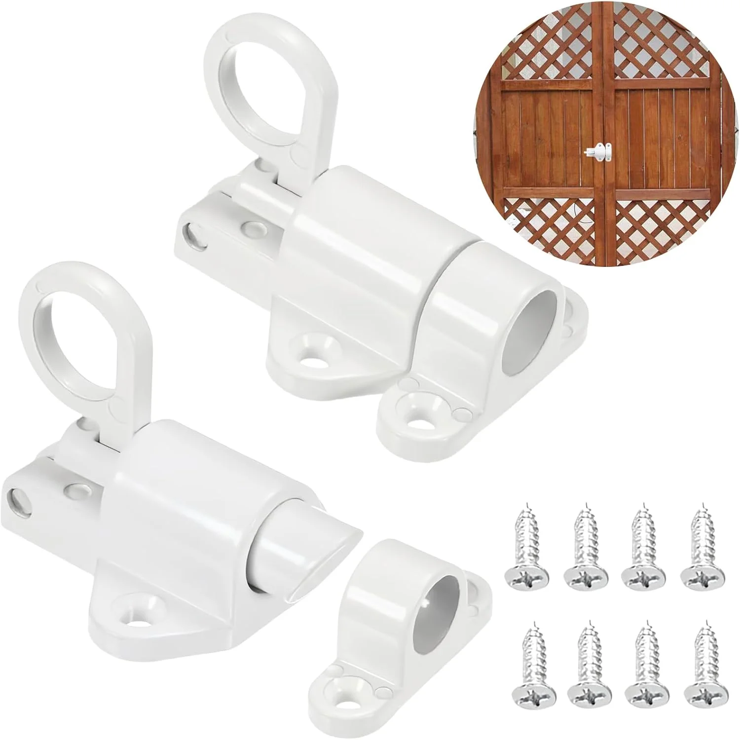 بسته 2 عددی قفل زبانه درب چوبی با پیچ، قفل فنری برای درب های چوبی، قفل درب برای پنجره های گاراژ (سفید)