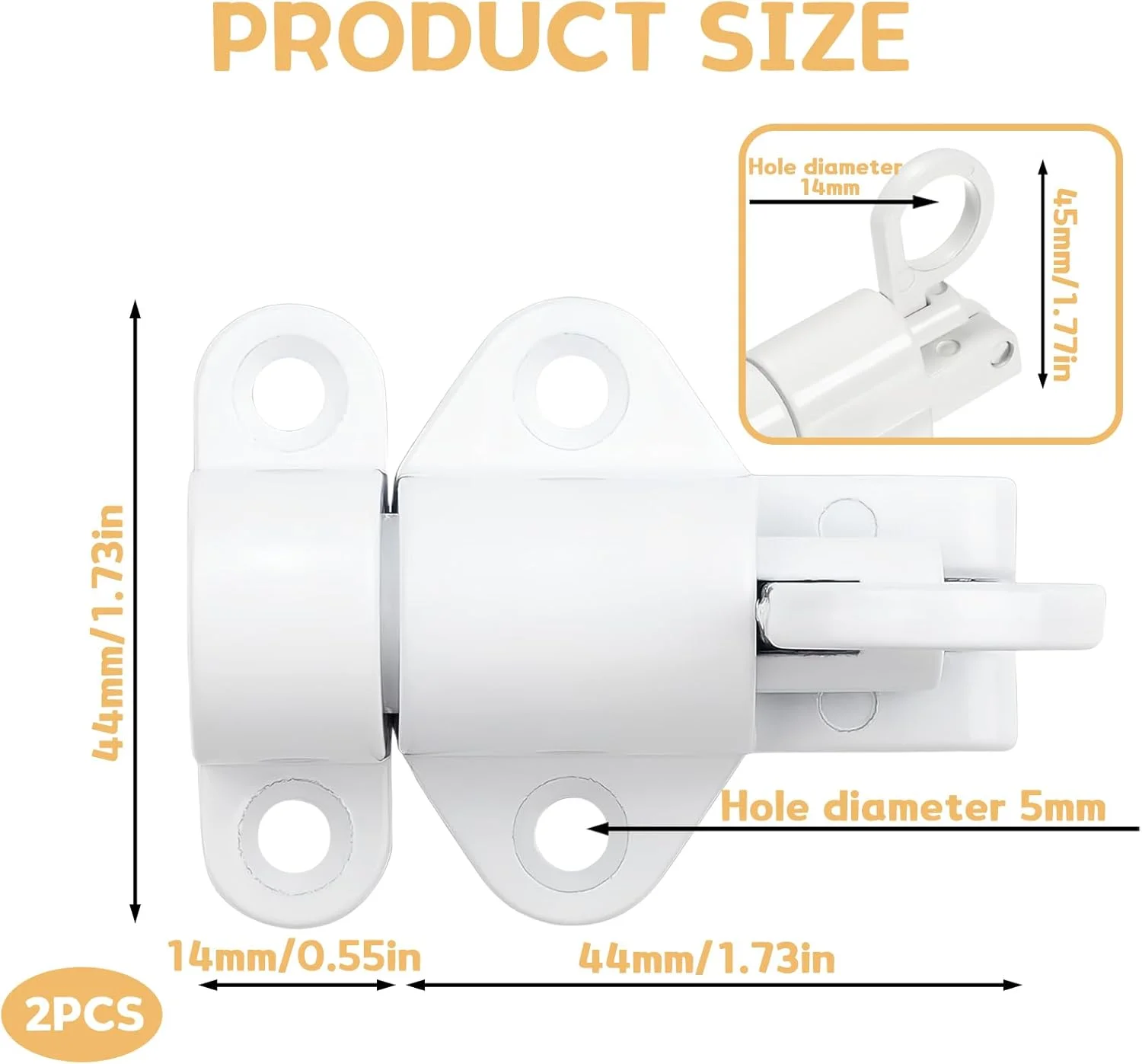 بسته 2 عددی قفل زبانه درب چوبی با پیچ، قفل فنری برای درب های چوبی، قفل درب برای پنجره های گاراژ (سفید)