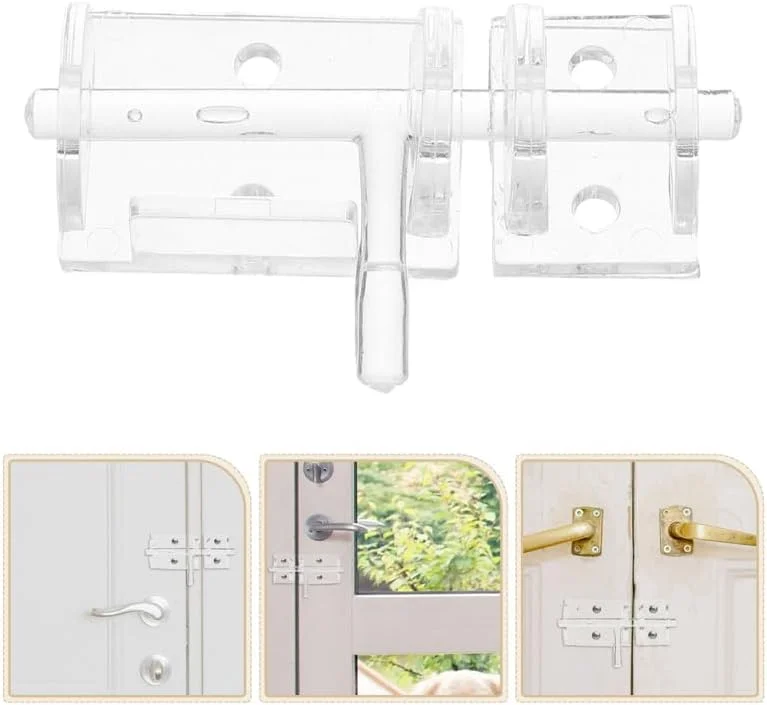 قفل کشویی درب شفاف DIYEAH، بسته 2 عددی، قفل کشویی خود چسب برای دروازه ها و کابینت های داخلی، سخت افزار امنیتی اکریلیک بادوام با نصب بدون نیاز به سوراخ کاری برای دکوراسیون منزل
