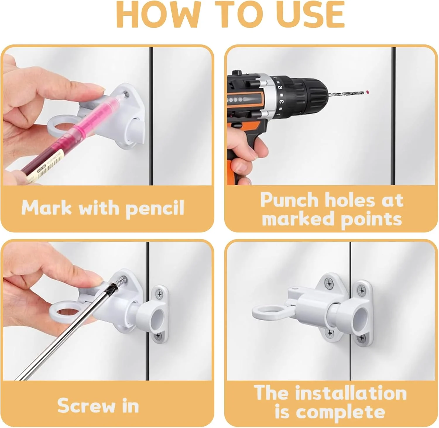 بسته 2 عددی قفل زبانه درب چوبی با پیچ، قفل فنری برای درب های چوبی، قفل درب برای پنجره های گاراژ (سفید)