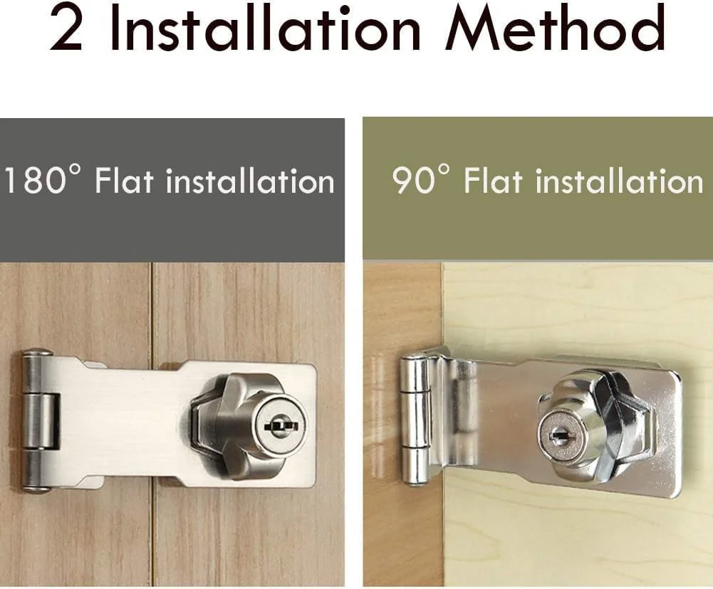 قفل زبانه دار SUS304، قفل درب، قفل کشو، قفل کابینت، قفل چرخشی کلید دار برای مبلمان کابینت، صندوق پستی، کمد، استیل ضد زنگ برس خورده، 3 اینچ (2 عدد)