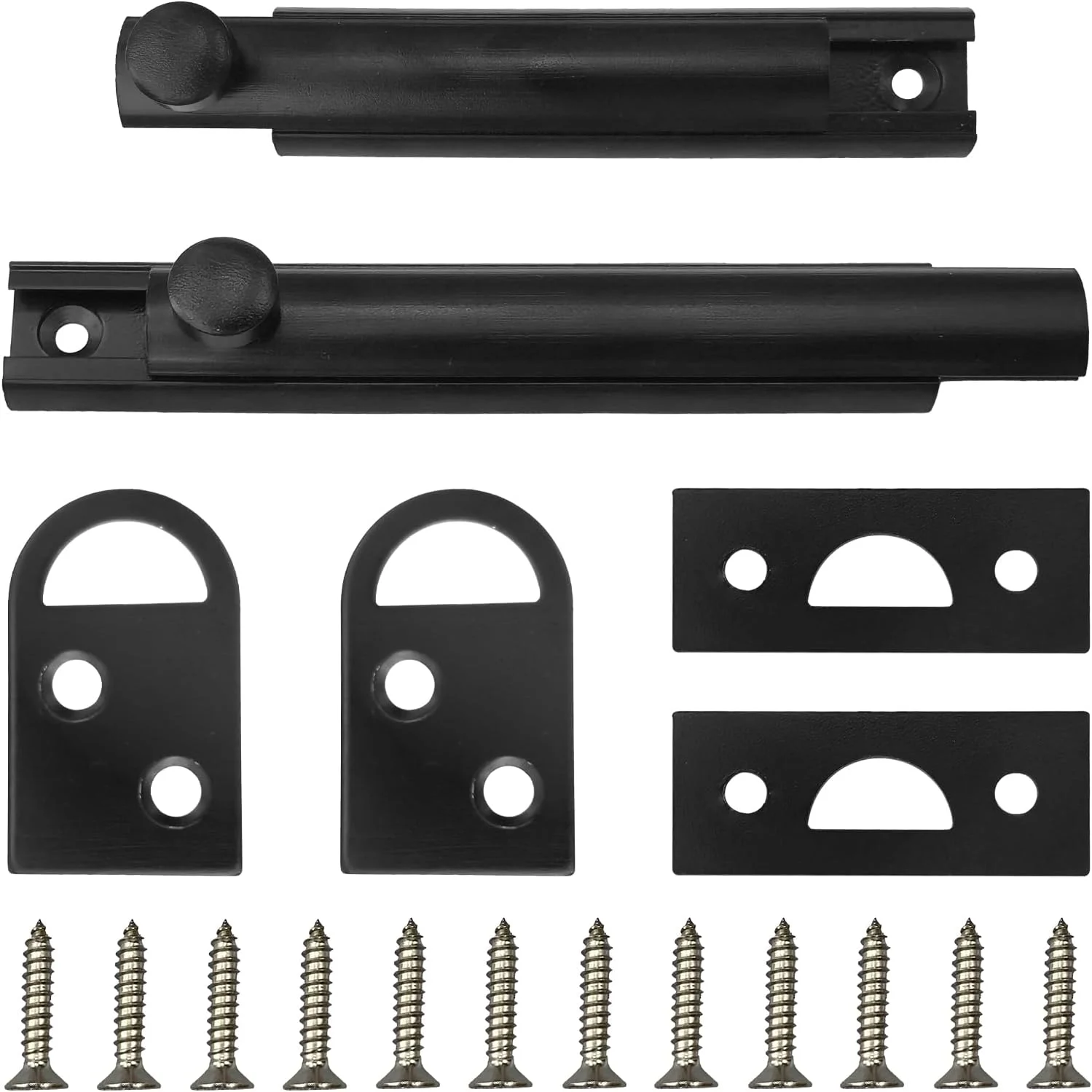 دو عدد قفل زبانه سطحی برنجی، قفل کشویی درب سنگین 3 و 4 اینچی با پیچ برای بالای قفل زبانه کشویی، مشکی