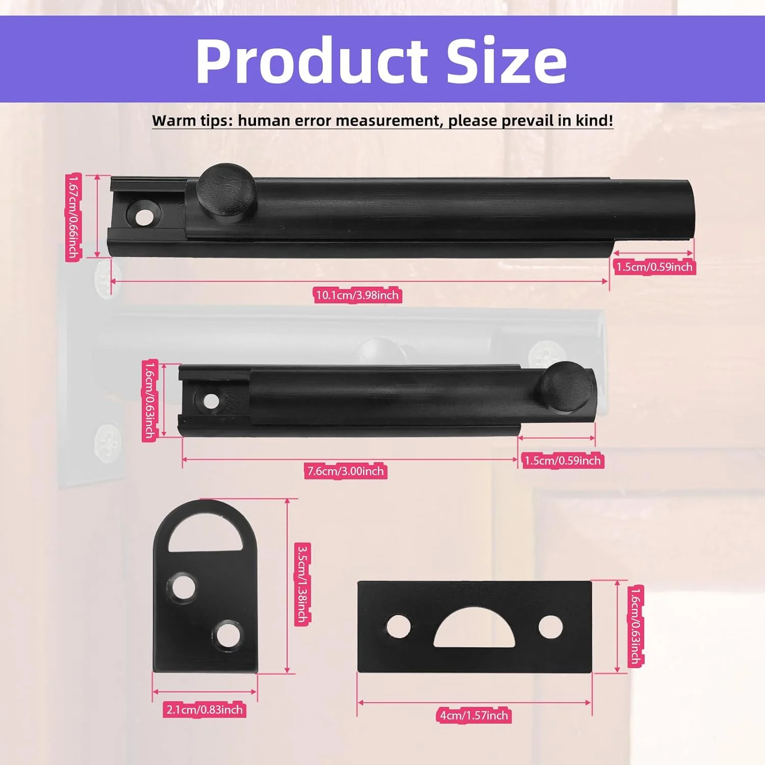 دو عدد قفل زبانه سطحی برنجی، قفل کشویی درب سنگین 3 و 4 اینچی با پیچ برای بالای قفل زبانه کشویی، مشکی