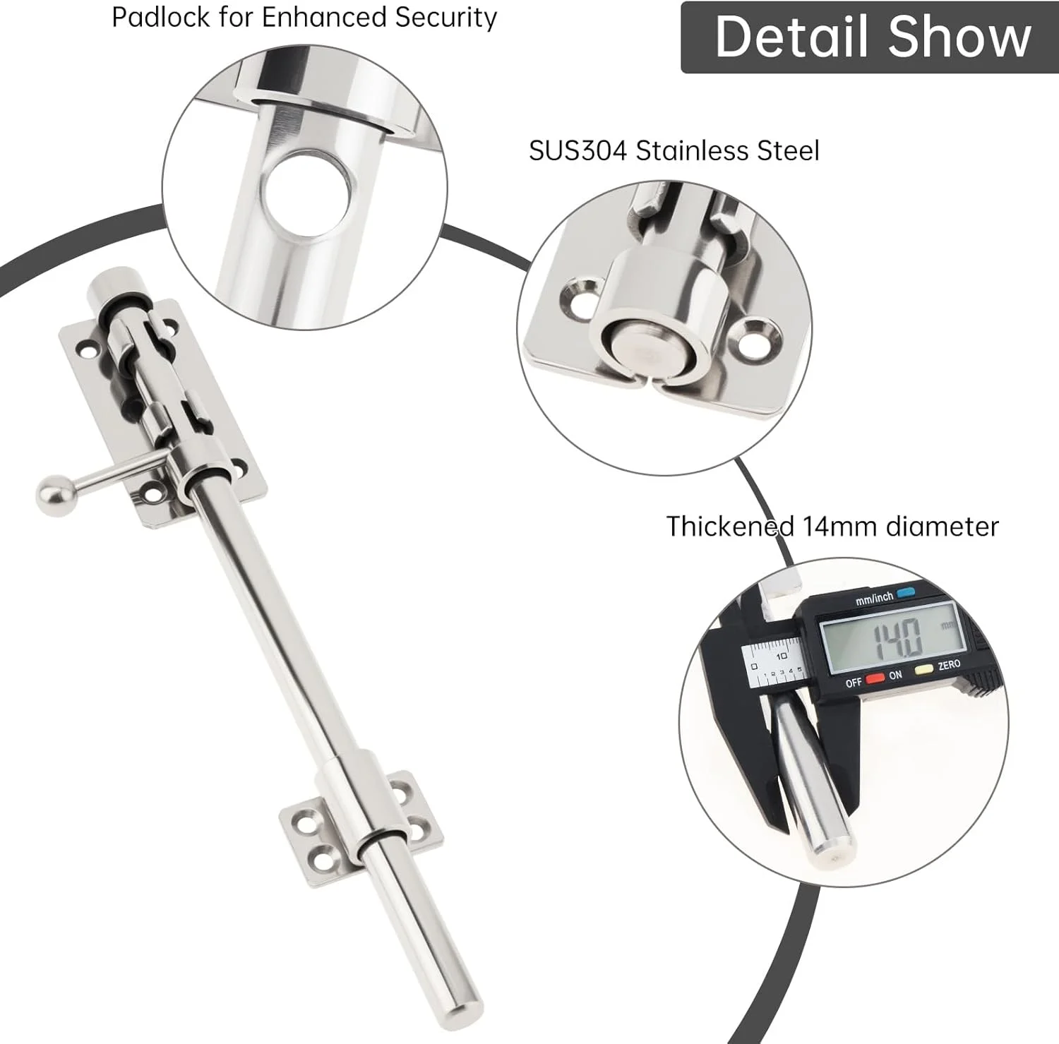 قفل زبانه ای درب HOJLKLD، 30 سانتی متری فولاد ضد زنگ 304، قفل درب انبار با سوراخ قفل 8.5 میلی متری، قفل کشویی نقره ای سنگین 14 میلی متری (نقره ای، 30 سانتی متر) قفل زبانه ای درب HOJLKLD، 30 سانتی متری فولاد ضد زنگ 304، قفل درب انبار با سوراخ قفل 8.5 میلی متری، قفل کشویی نقره ای سنگین 14 میلی متری (نقره ای، 30 سانتی متر)