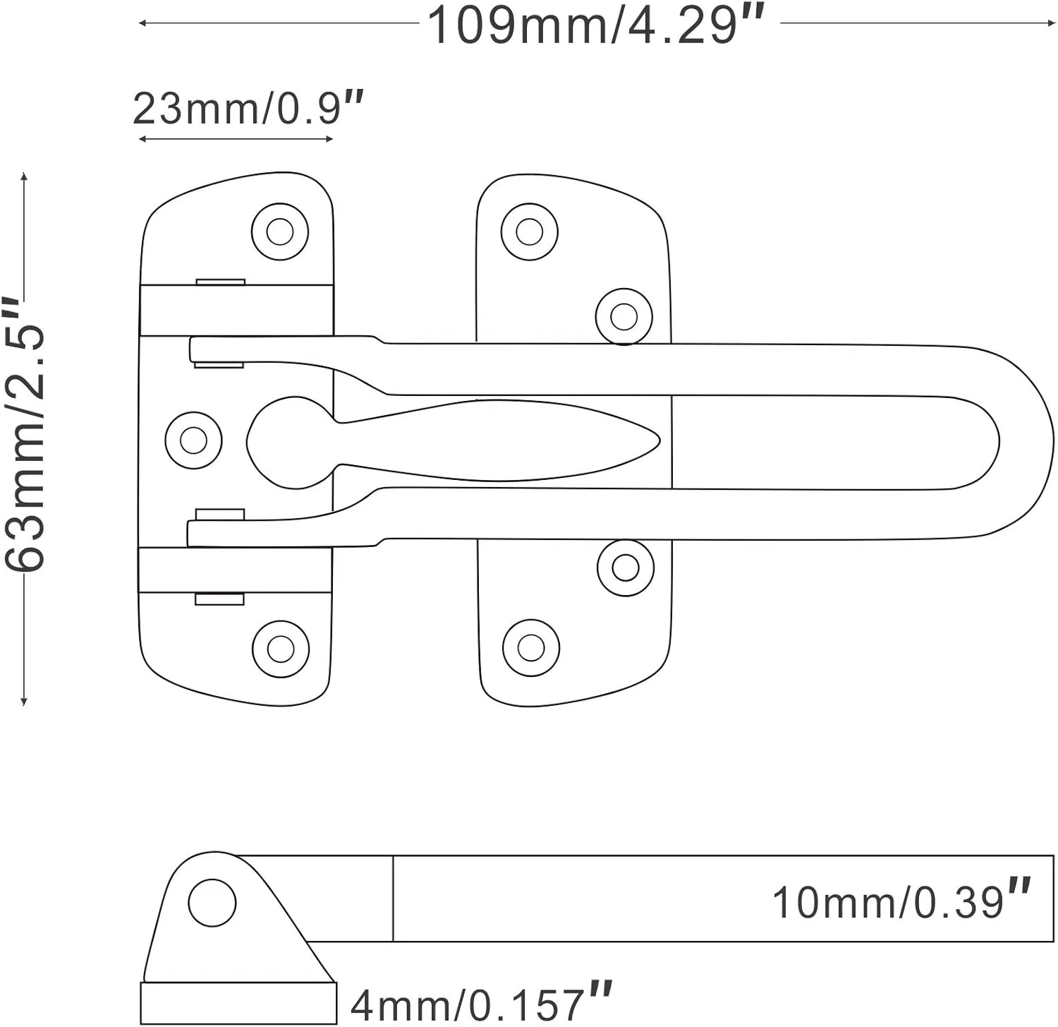 قفل میله ای چرخشی سنگین و مقاوم ارل دایموند به عنوان قفل دوم درب، قفل گیره محافظ درب برای منزل، هتل، اداره، فولاد ضد زنگ جامد تقویت شده، رنگ نقره ای