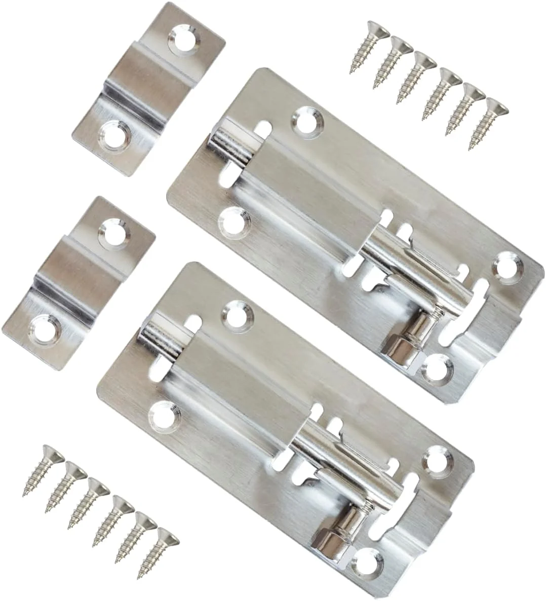 دو عدد قفل زبانه درب 3 اینچی استیل ضد زنگ برای درب های داخلی، حمام، توالت به همراه پیچ (3 اینچ - نقره ای)