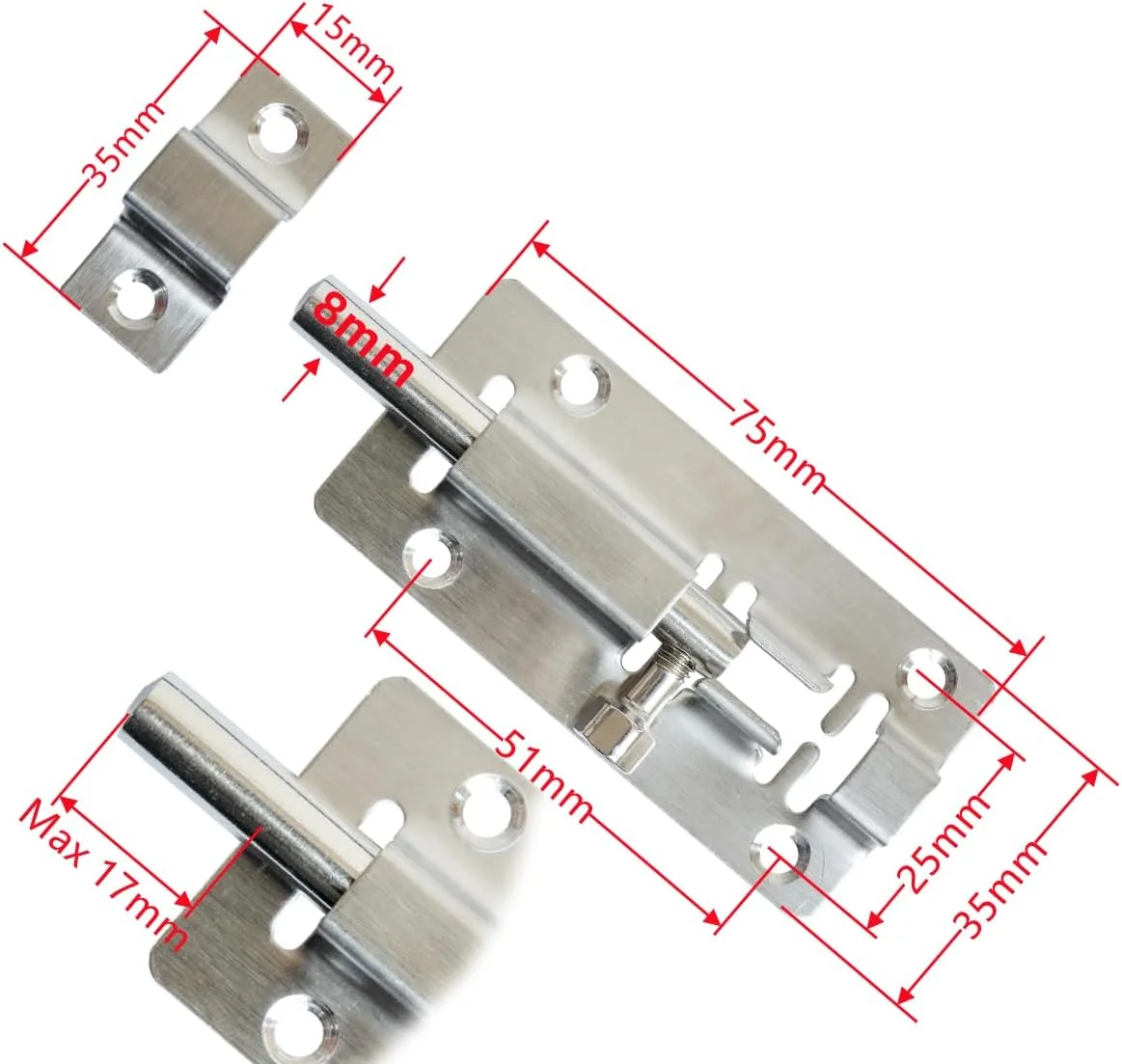 دو عدد قفل زبانه درب 3 اینچی استیل ضد زنگ برای درب های داخلی، حمام، توالت به همراه پیچ (3 اینچ - نقره ای)