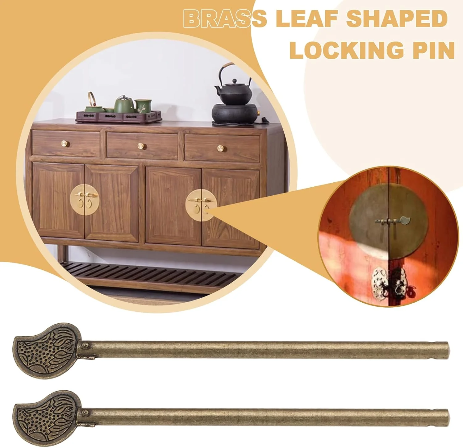دو عدد قفل پین برنزی رترو، قفل پین چینی، طرح برگ، بست کلیدی کابینت، قفل درب برای درب کشو، درب کمد، جاکفشی (14 میلی متر)