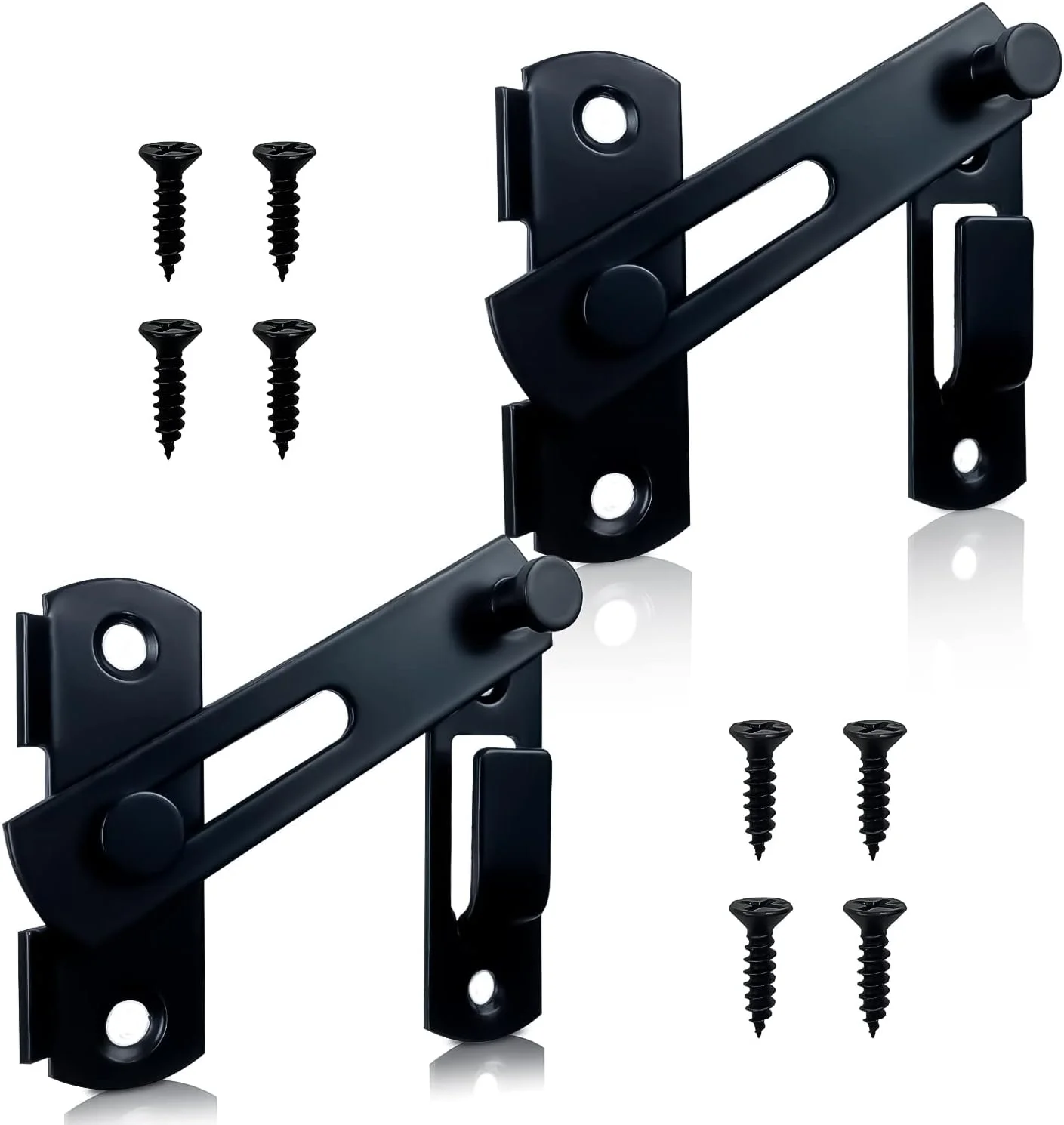 EMHTHME قفل درب کشویی انبار، قفل زبانه ایمنی درب، سخت افزار زبانه کشویی 180 درجه استیل ضد زنگ، برای کابینت شراب، حمام، گاراژ، باغ، درب کمد (مشکی)