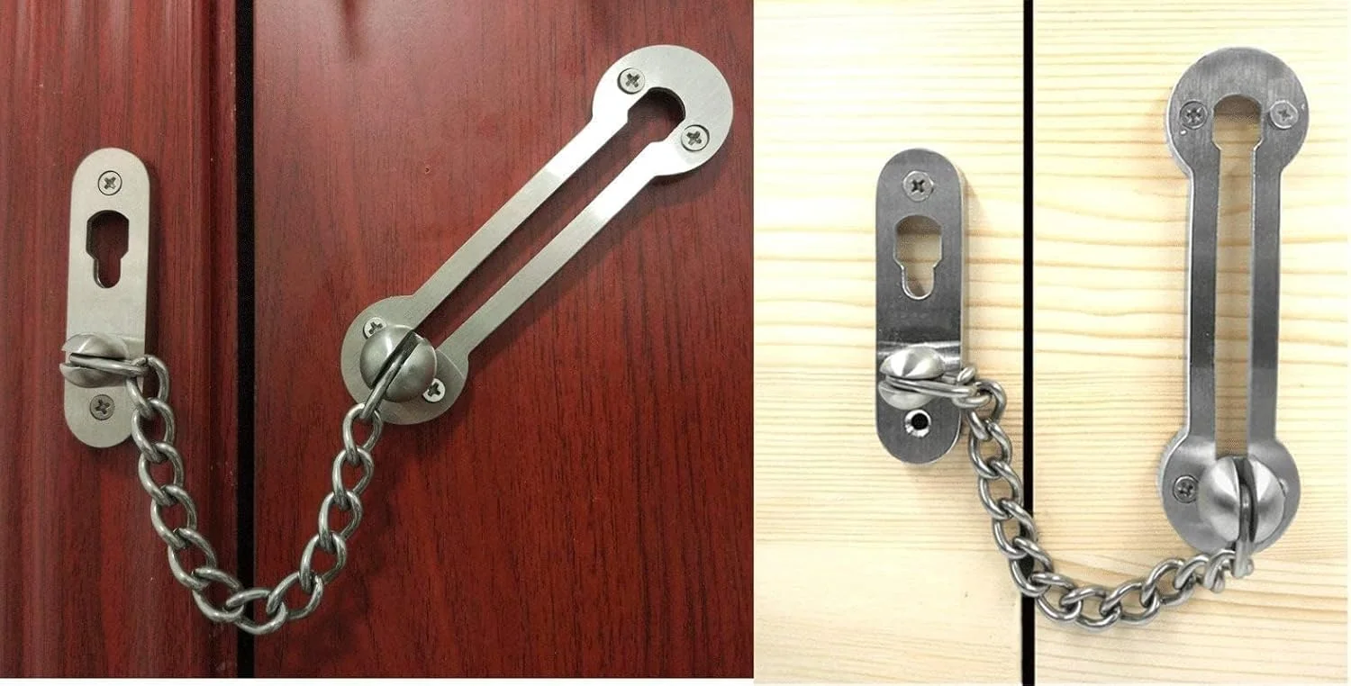 قفل زنجیری درب فوق ضخیم HK - محافظ زنجیر ایمنی درب فولاد ضد زنگ Sus304، قفل چفتی سنگین برای داخل درب، پرداخت نیکل برس خورده (فوق ضخیم: 1.85 میلی متر)