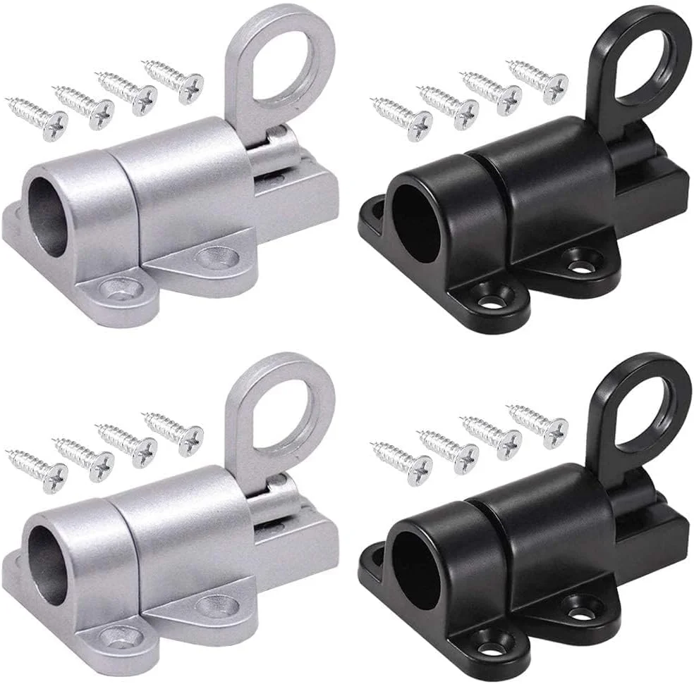 میله قفل فنری خودکار، قفل فنری خودکار، میله درب حلقه کششی به همراه پیچ، مناسب برای پنجره ها، درب های چوبی، درب های حیاط، درب های کابینت (مشکی و خاکستری نقره ای)، 4 عدد