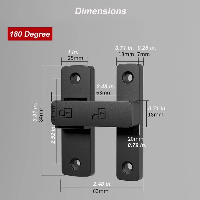 قفل زبانه گردان سنگین ETEKJOY با زاویه 90/180 درجه برای درب کشویی/چرخشی، مناسب برای دروازه، انبار، گاراژ، باغ، حصار، سوله، پنجره، کابینت (مشکی، 180 درجه)