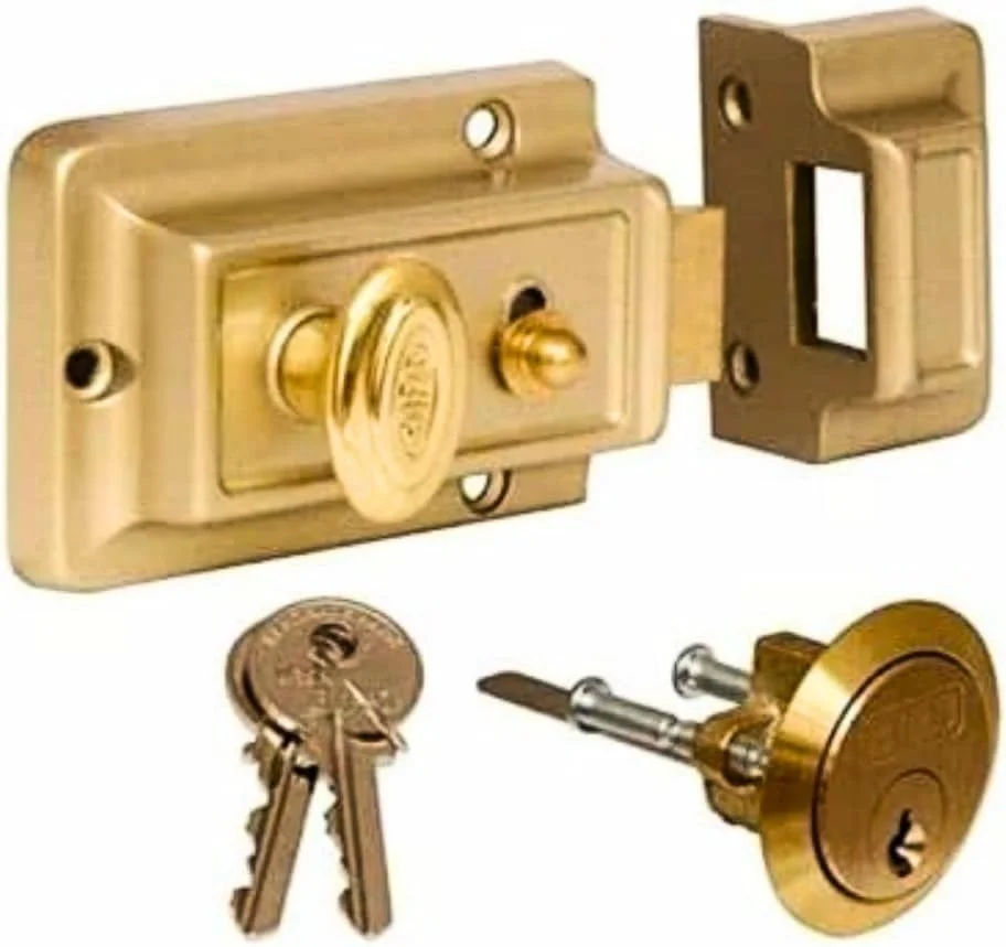 قفل شب بند درب Garden Mile با 3 کلید - قفل دروازه برنجی صیقلی، امنیت بیشتر برای درب ورودی، قفل و بست ها، سیلندر ایمنی برای دروازه، سوله، قفل، آپارتمان هوشمند