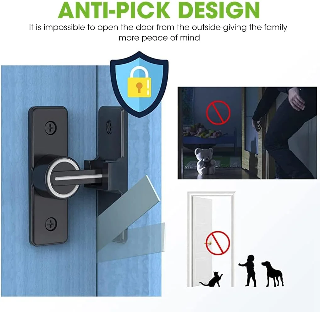 قفل درب کشویی HASTHIP®، قفل سخت افزاری درب انبار سنگین 90 درجه با علامت نوار بازتابنده، قفل درب کشویی انبار مناسب برای باغ، حمام، فضای باز، گاراژ، پنجره (مشکی)