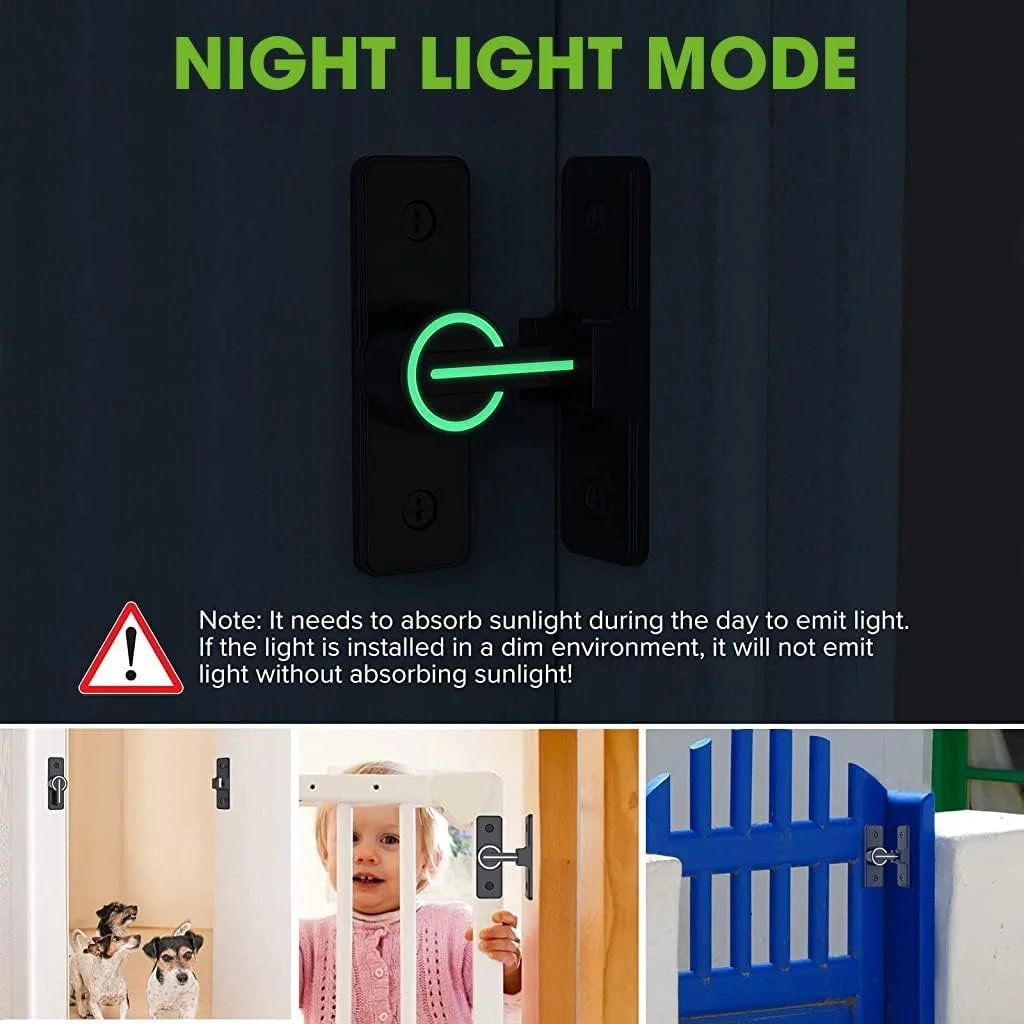 قفل درب کشویی HASTHIP®، قفل سخت افزاری درب انبار سنگین 90 درجه با علامت نوار بازتابنده، قفل درب کشویی انبار مناسب برای باغ، حمام، فضای باز، گاراژ، پنجره (مشکی)