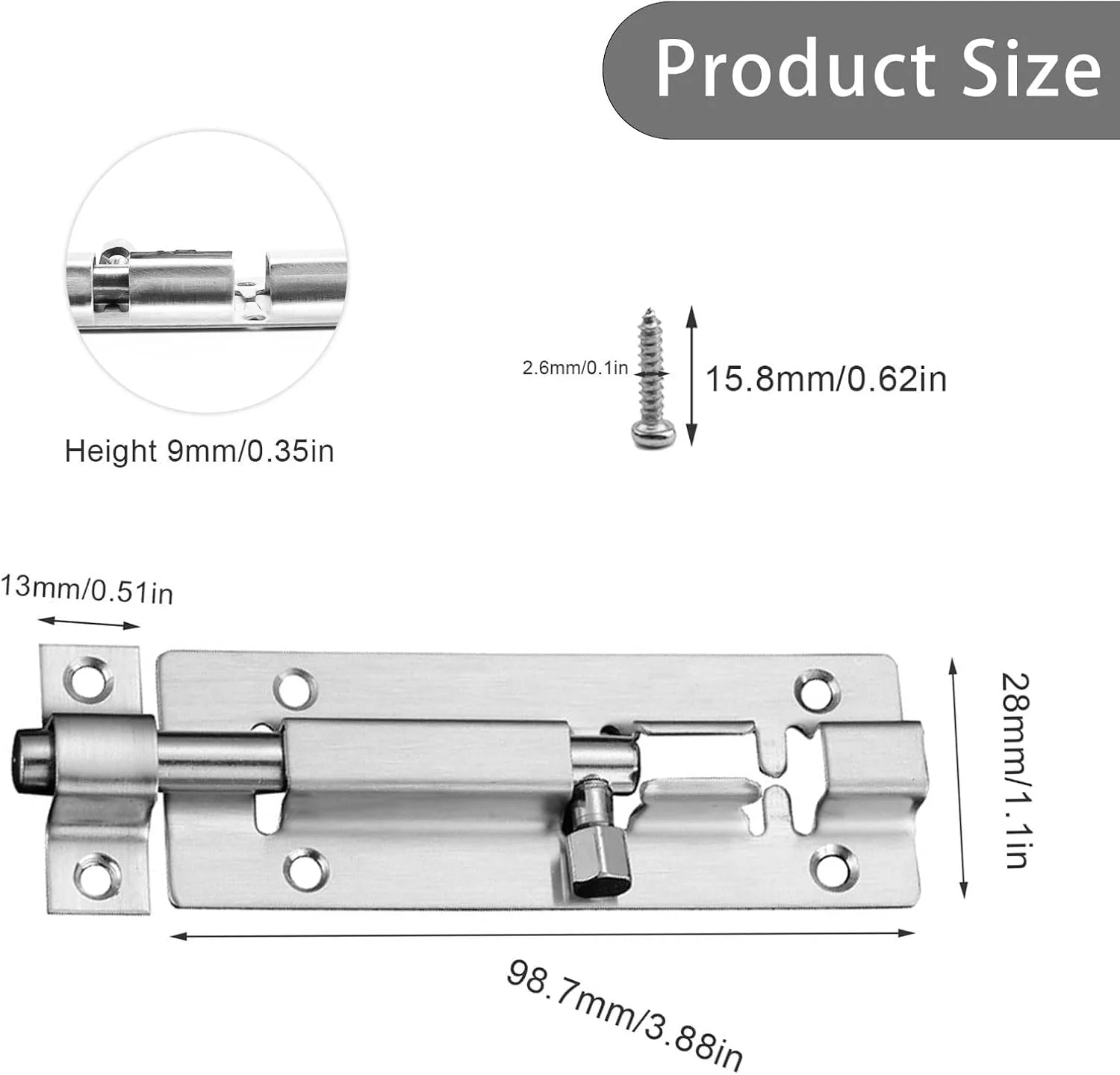 زبانه لغزنده کوچک، بسته 6 عددی قفل درب استیل ضد زنگ، زبانه لغزنده 4 اینچی، قفل درب مناسب برای درب های باغ، کابینت ها، سرویس های بهداشتی، حمام ها