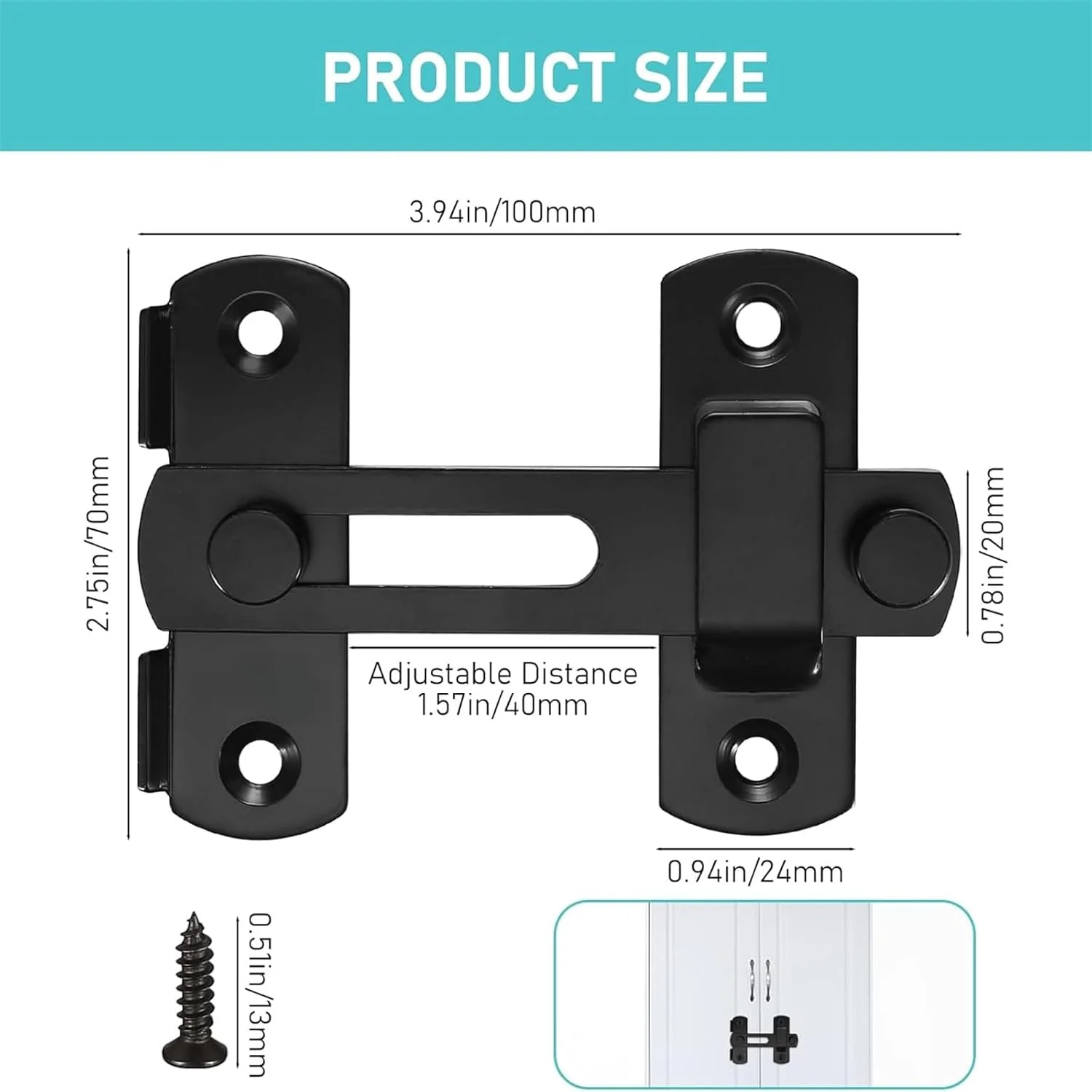 قفل درب کشویی انبار 180 درجه، قفل درب کشویی انبار، قفل سگک پیچ و مهره استیل ضد زنگ برای درب انبار، درب حیوانات خانگی، حمام، گاراژ، پنجره، قفل درب کشویی