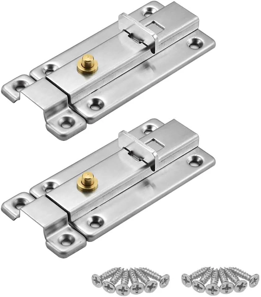 قفل کشویی فنری خودکار 3 اینچی HOOTO، قفل کشویی درب استیل ضد زنگ، نقره ای، 2 عددی