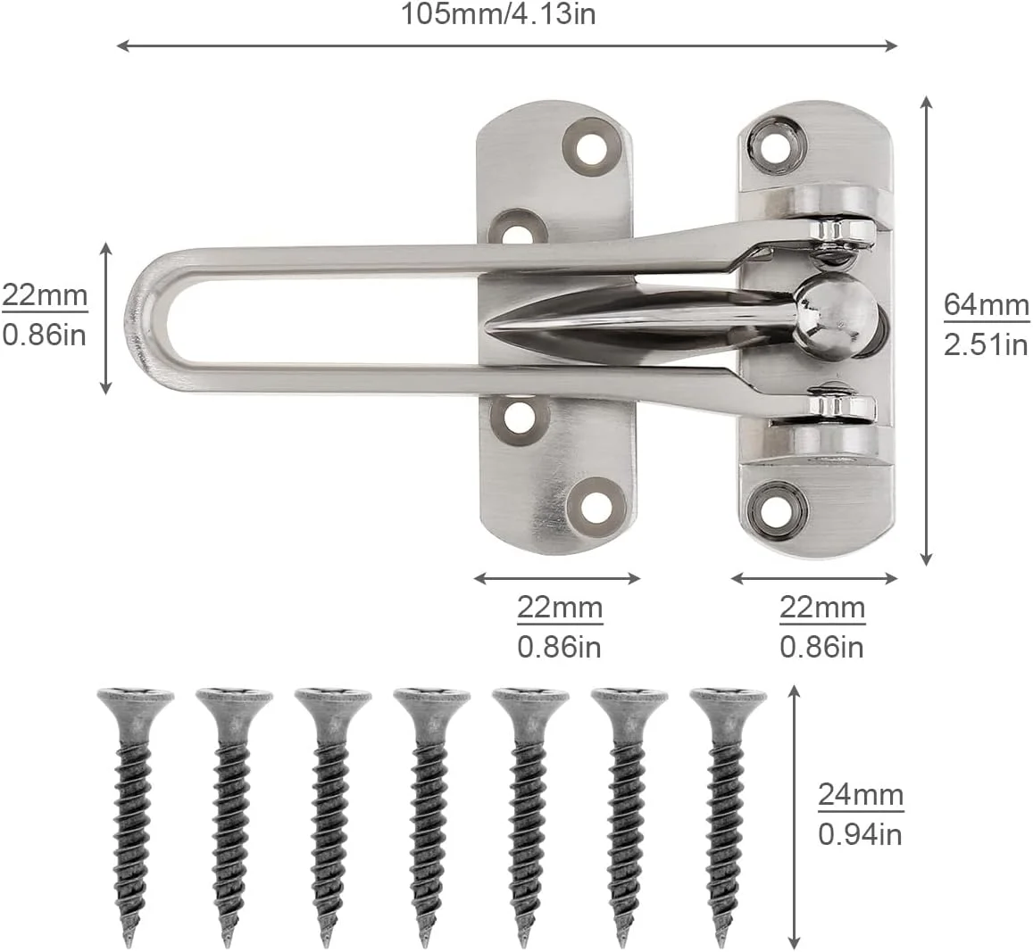 قفل درب HOJLKLD برای امنیت خانه، قفل میله ای چرخشی درب، قفل درب ثانویه برای کودکان، خانه، هتل، آپارتمان (نقره ای)